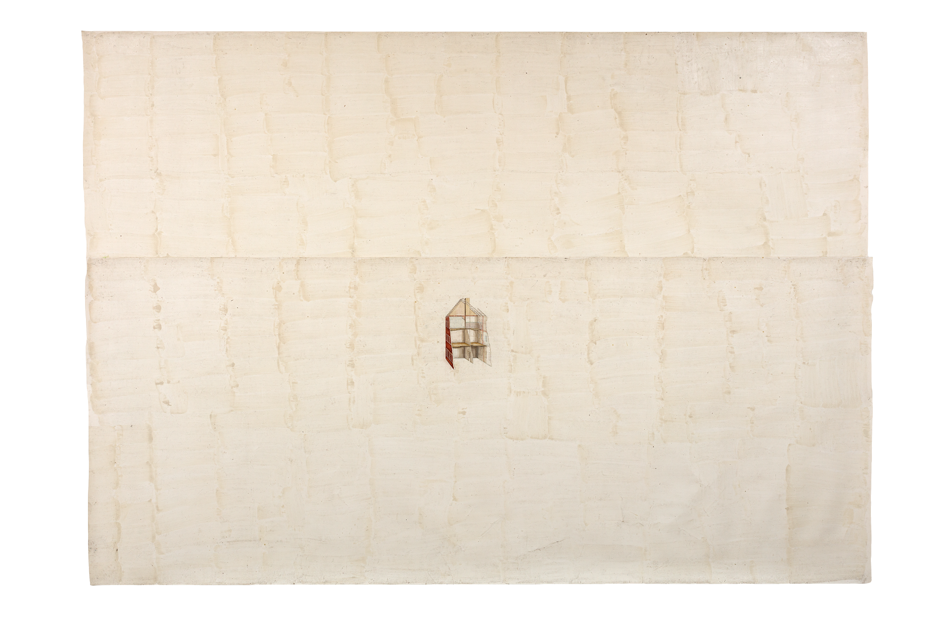 An oil and wax work on paper by Toba Khedoori, titled Untitled (house), dated 1995.