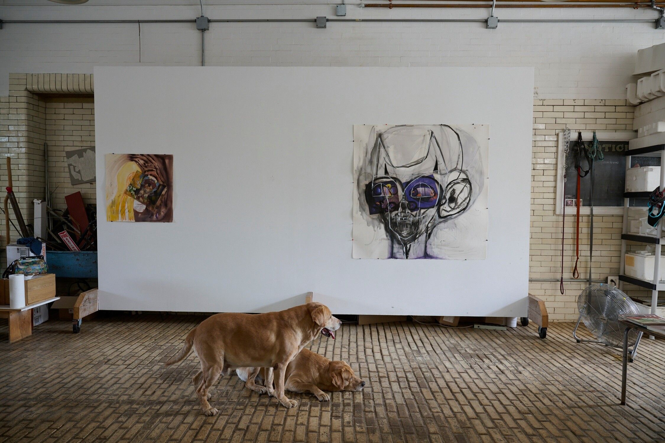 A Photo by Jason Schmidt of Huma Bhabha’s studio, in Poughkeepsie, New York.