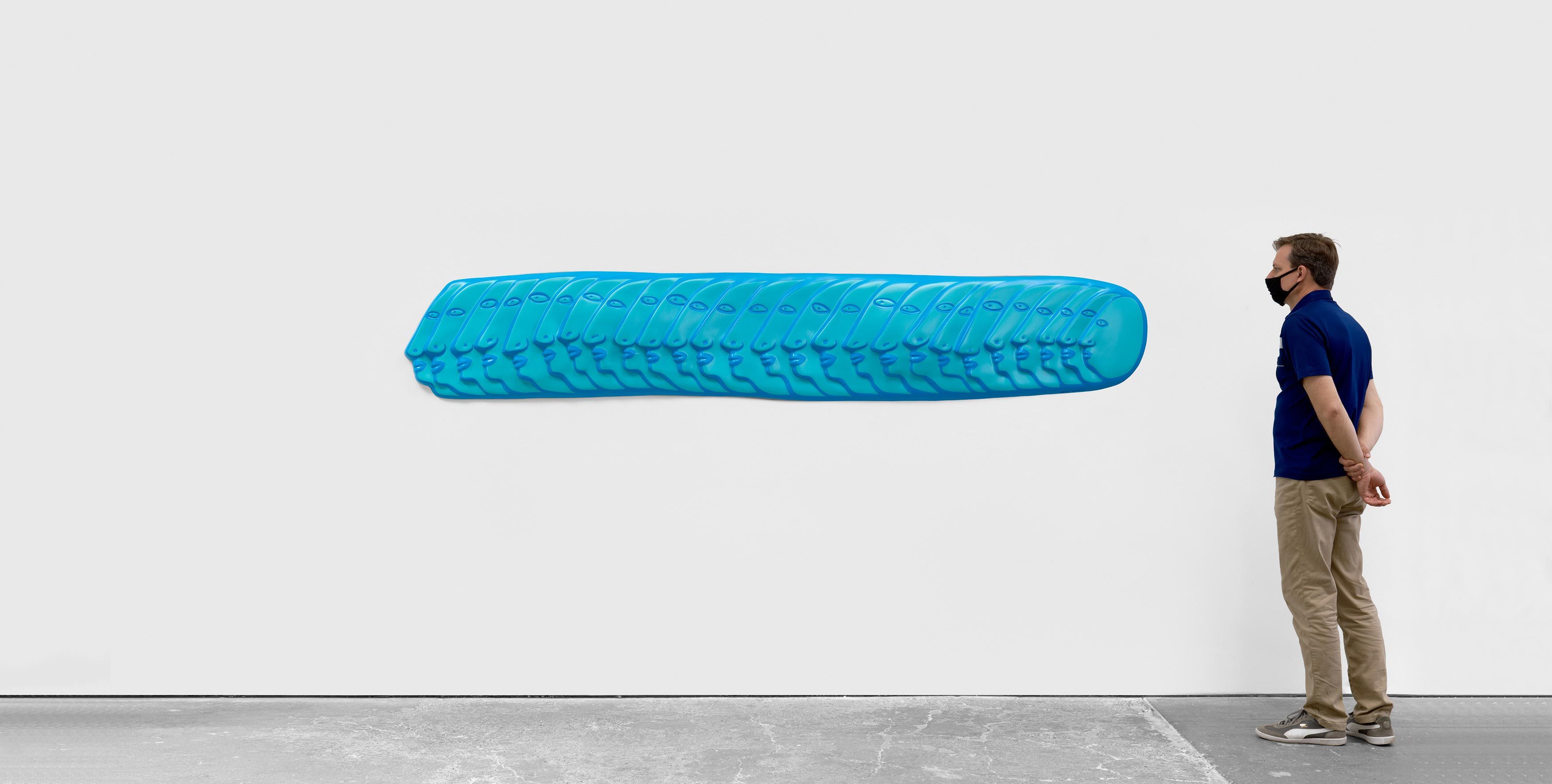 A scale of a sculpture by Yayoi Kusama, titled SOULS OF WOMEN THAT CONTINUE FOREVER (1-Blue/LB), dated 2020.
