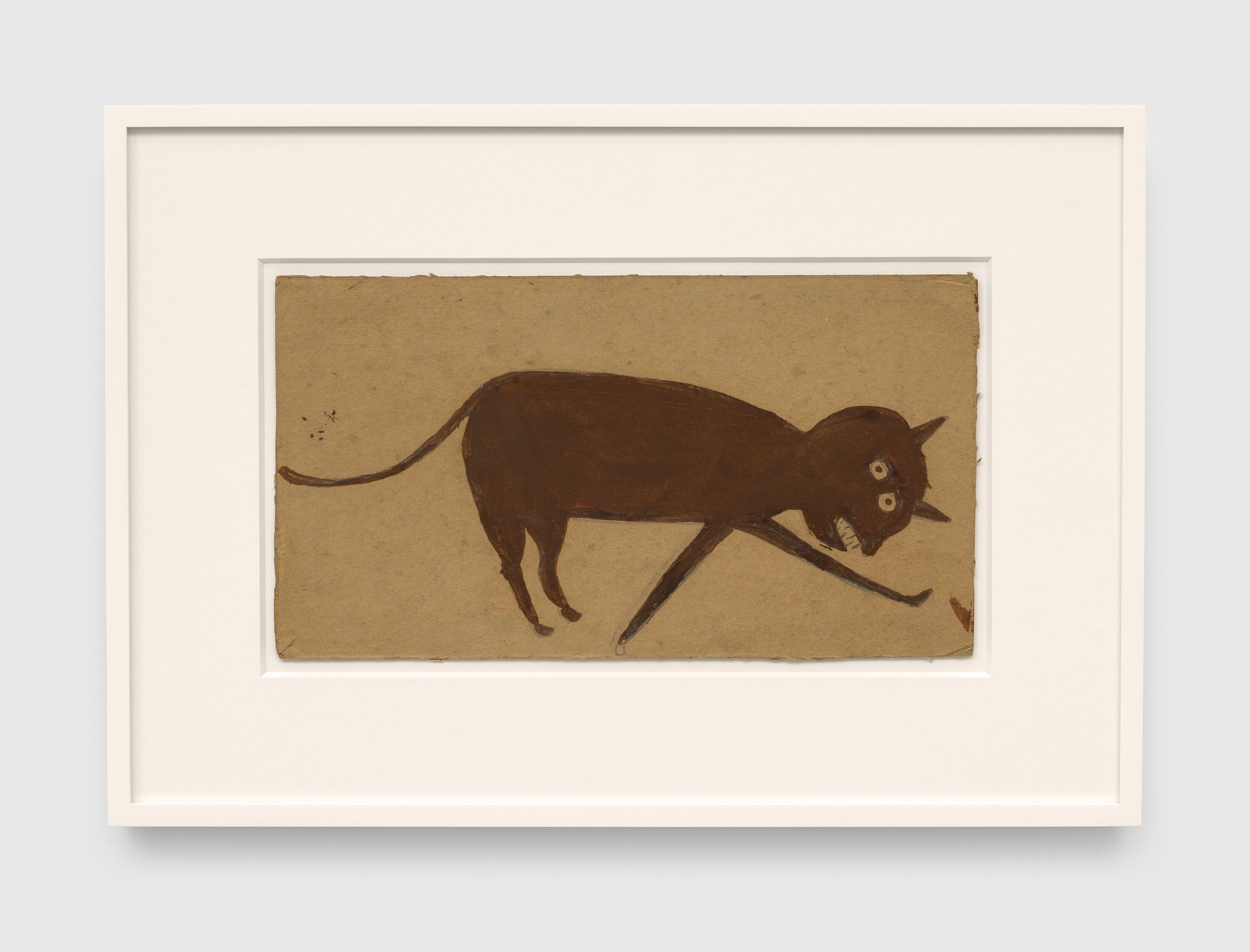 A drawing by Bill Traylor, titled Brown Cat with Geometric Front Legs, 1939 to 1942.