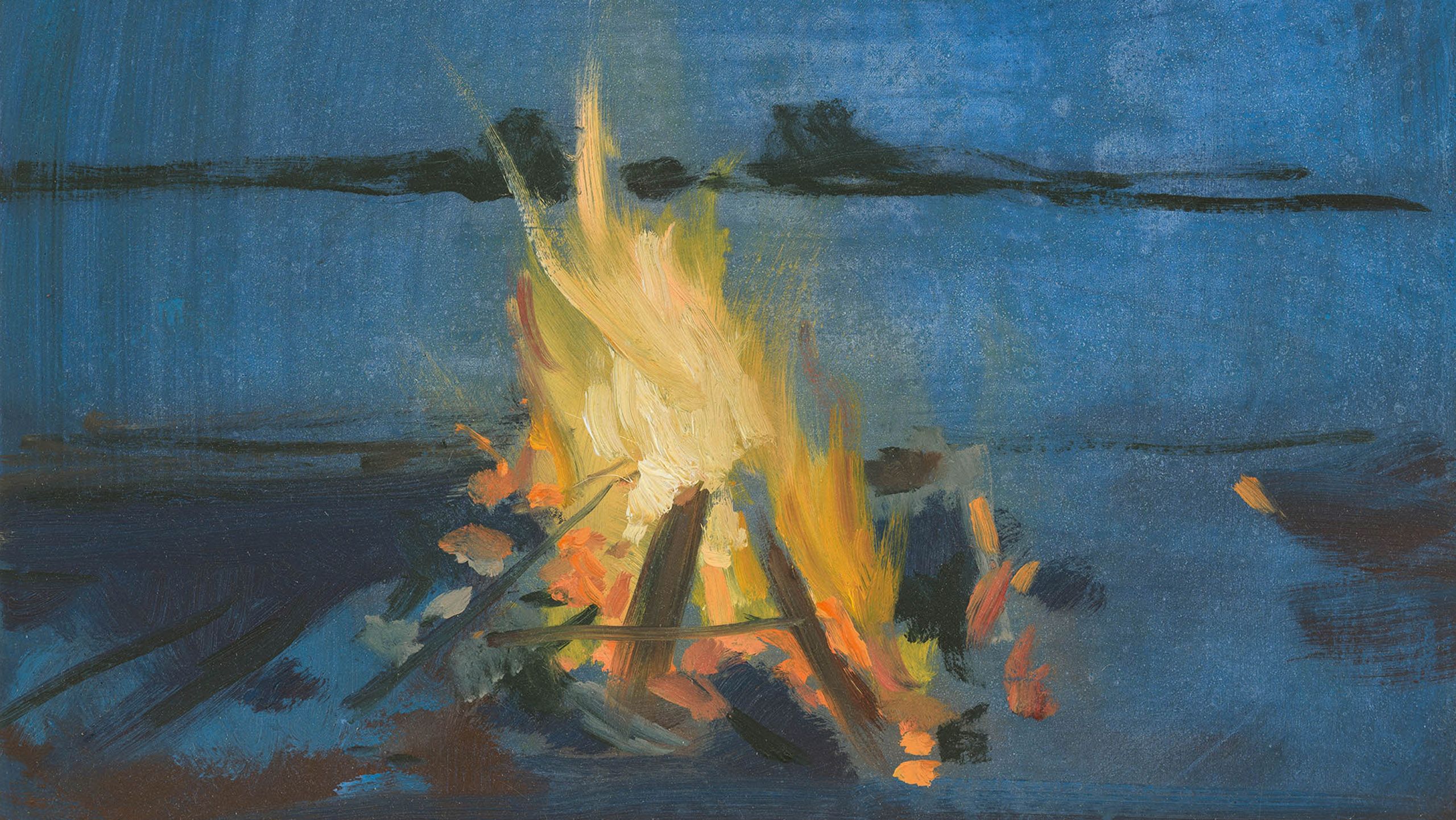 A detail of the work titled Beach Fire by Lisa Yuskavage in 2012