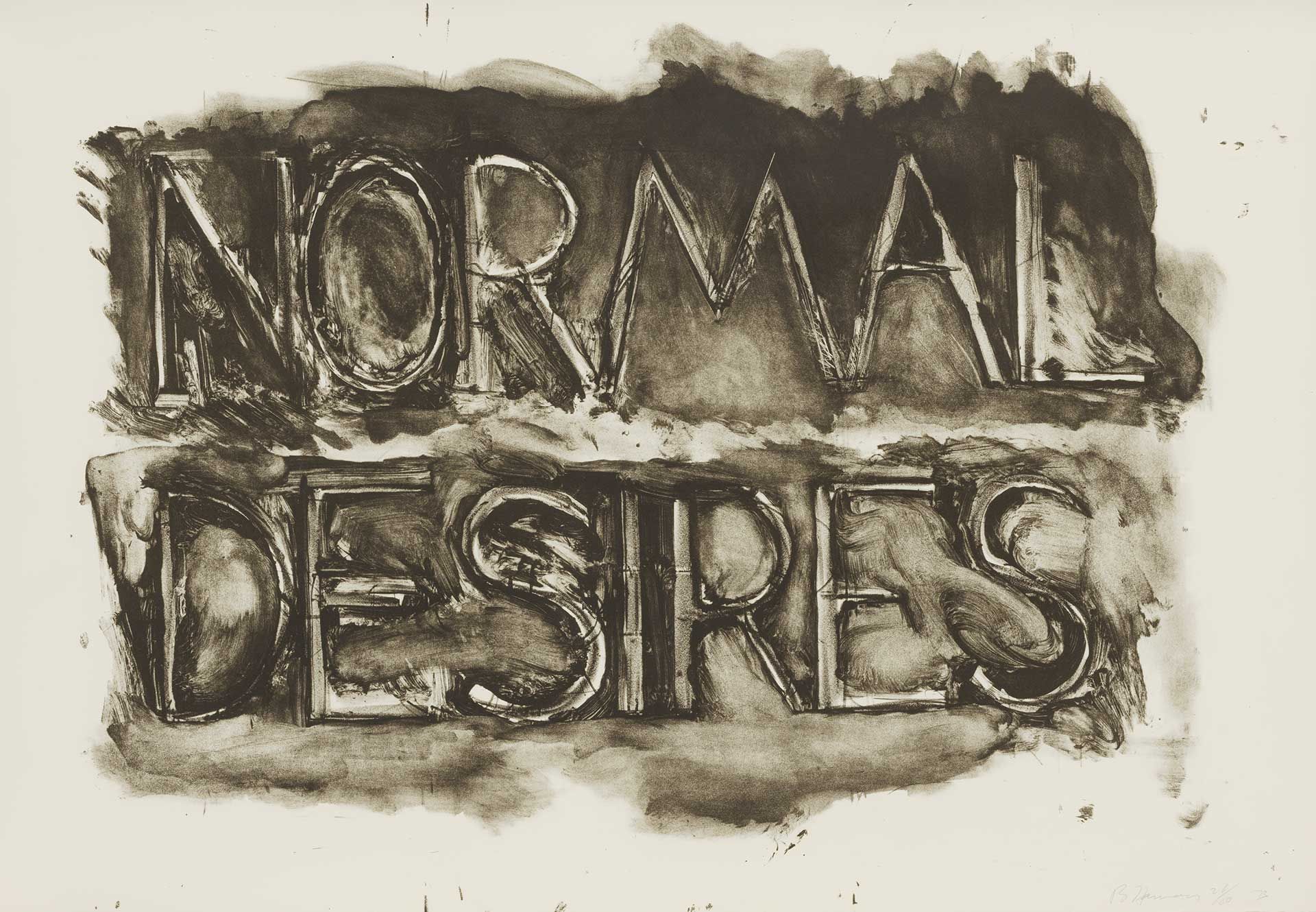 A lithograph by Bruce Nauman titled Normal Desires, dated 1973