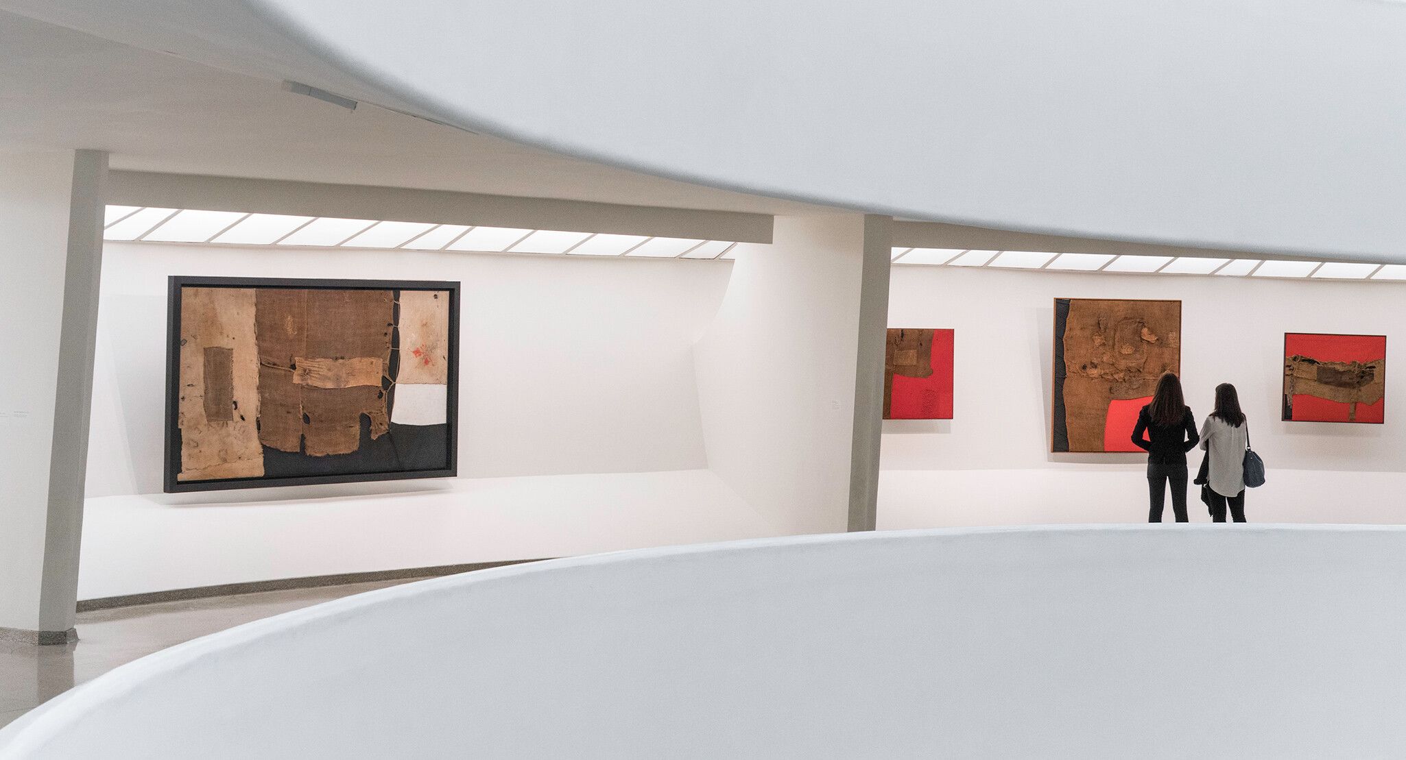 An installation view of an exhibition titled, Alberto Burri: The Trauma of Painting, at the Solomon R. Guggenheim Museum, New York, in 2015.
