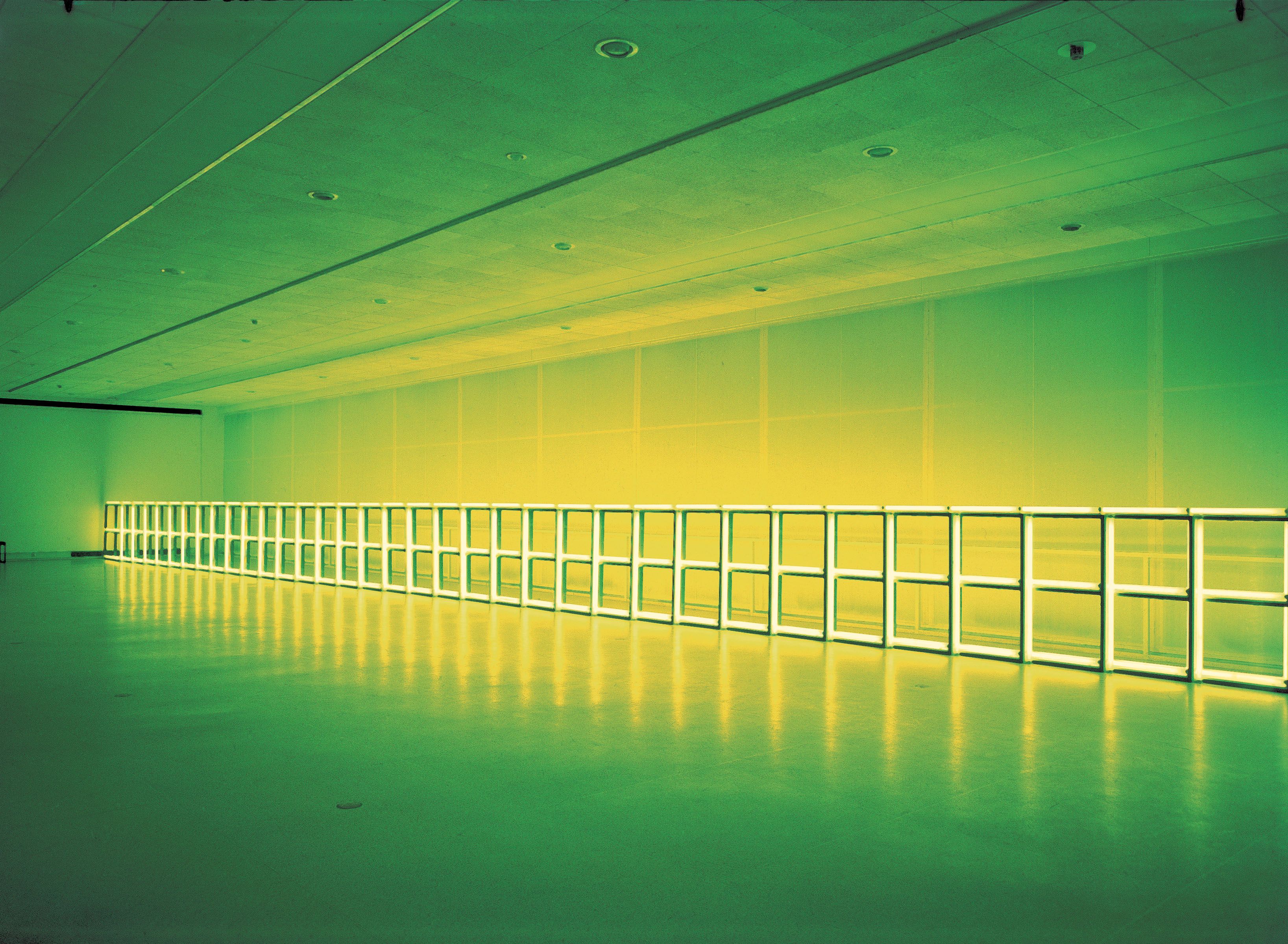 An Installation view of a show titled, Dan Flavin, at the Museum Boymans van Beuningen, Rotterdam, Netherlands, in 1975.