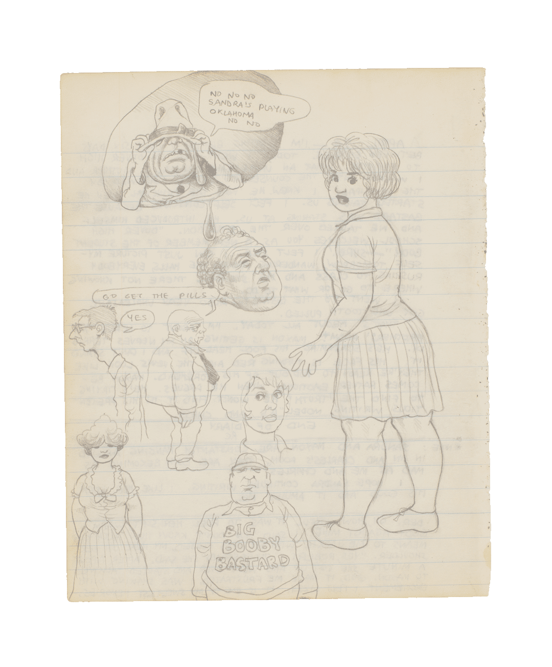The recto of a drawing by R. Crumb titled Untitled (No No No Sandra's Playing Oklahoma No No), dated circa 1962.