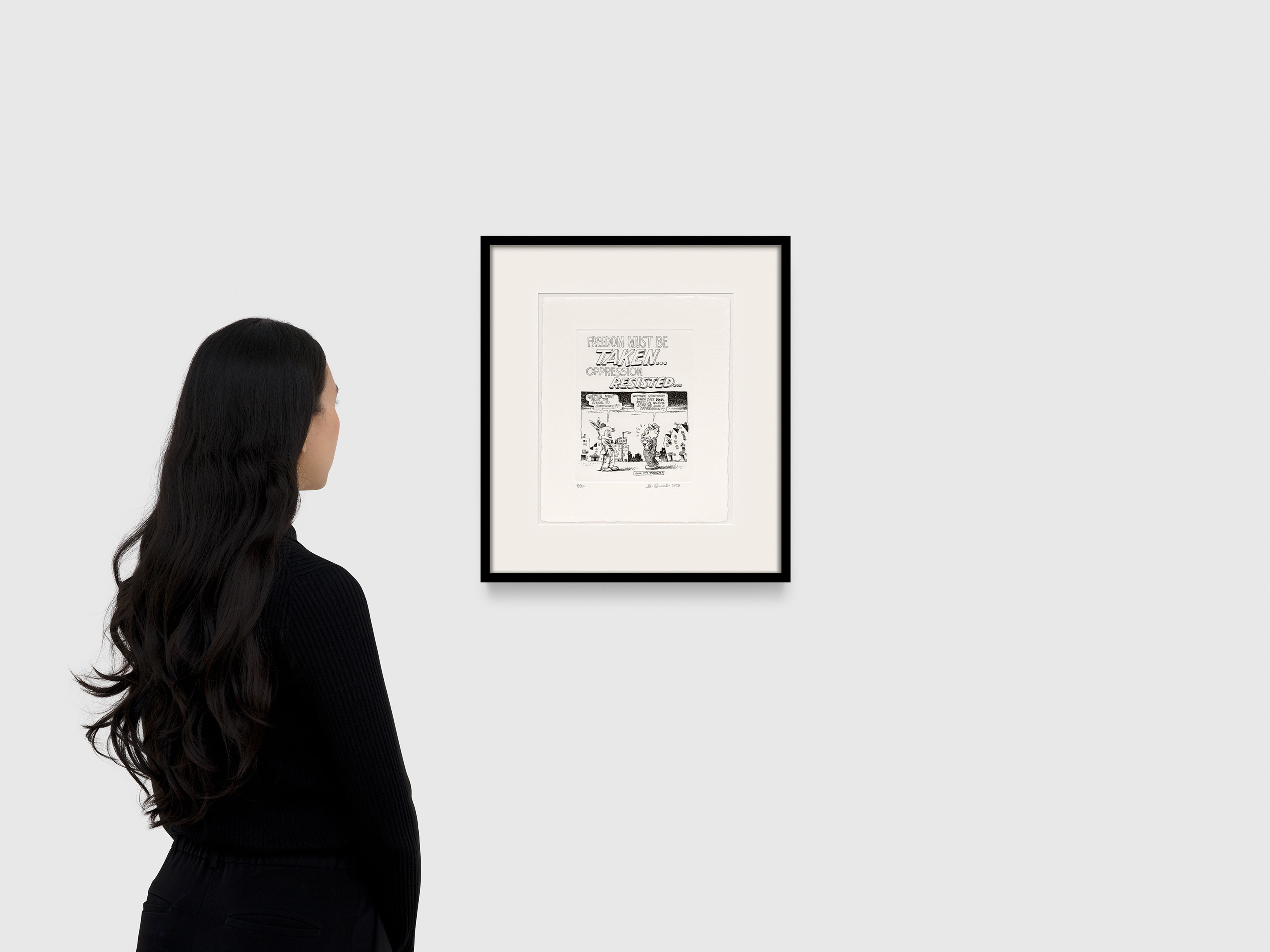 A work on paper by R. Crumb, titled Freedom Must Be Taken, dated 2025.