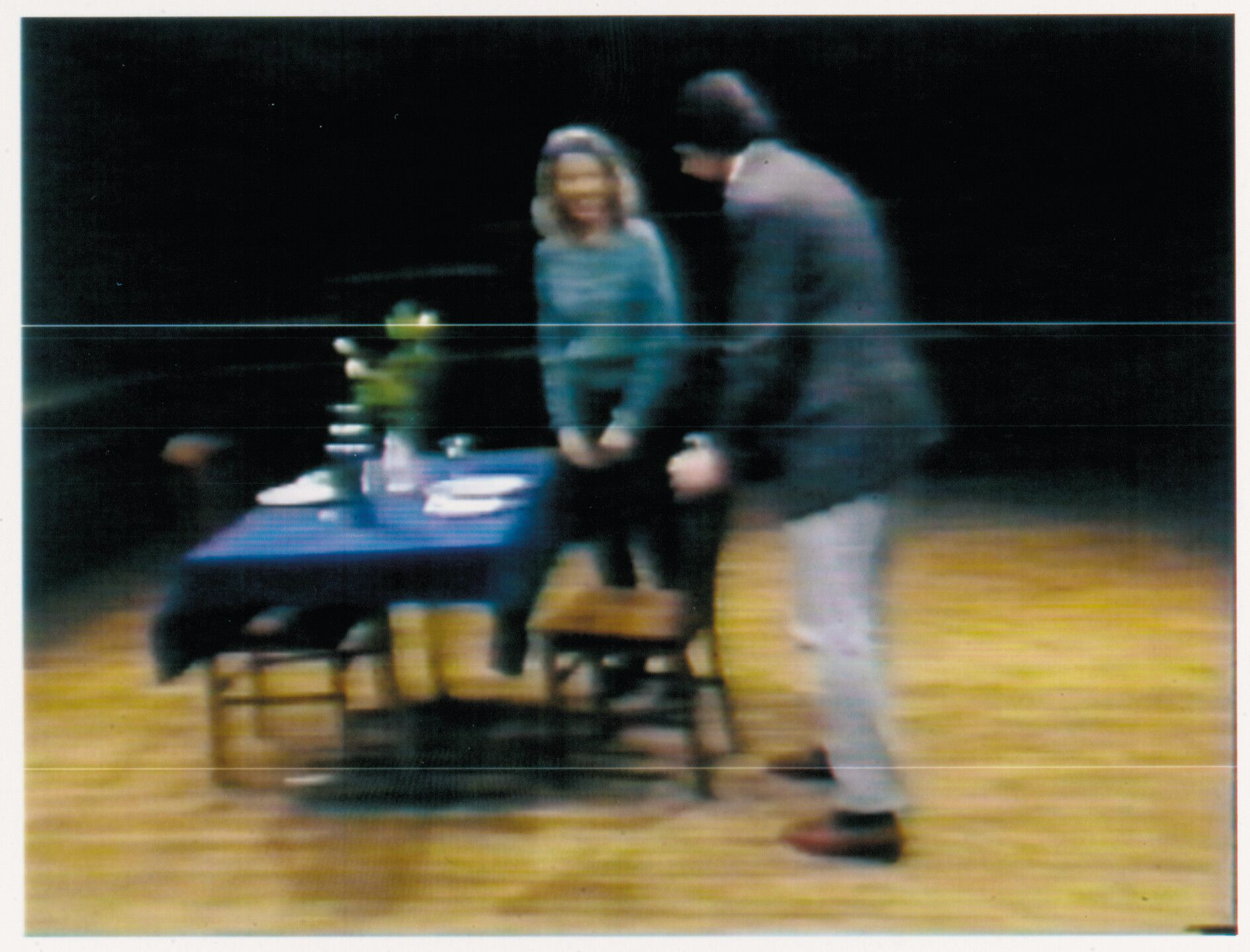 A still from a video by Bruce Nauman, titled Violent Incident (Man/Woman Segment), dated 1986.