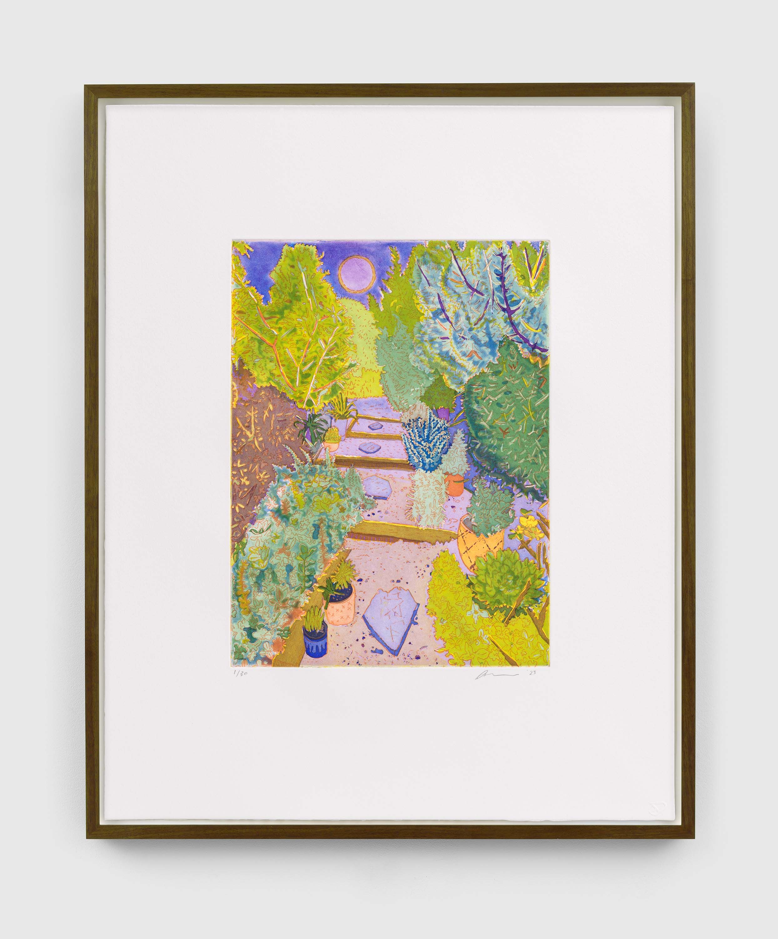 A print by Hayley Barker, titled New Yard, Elysian Heights, dated 2023.