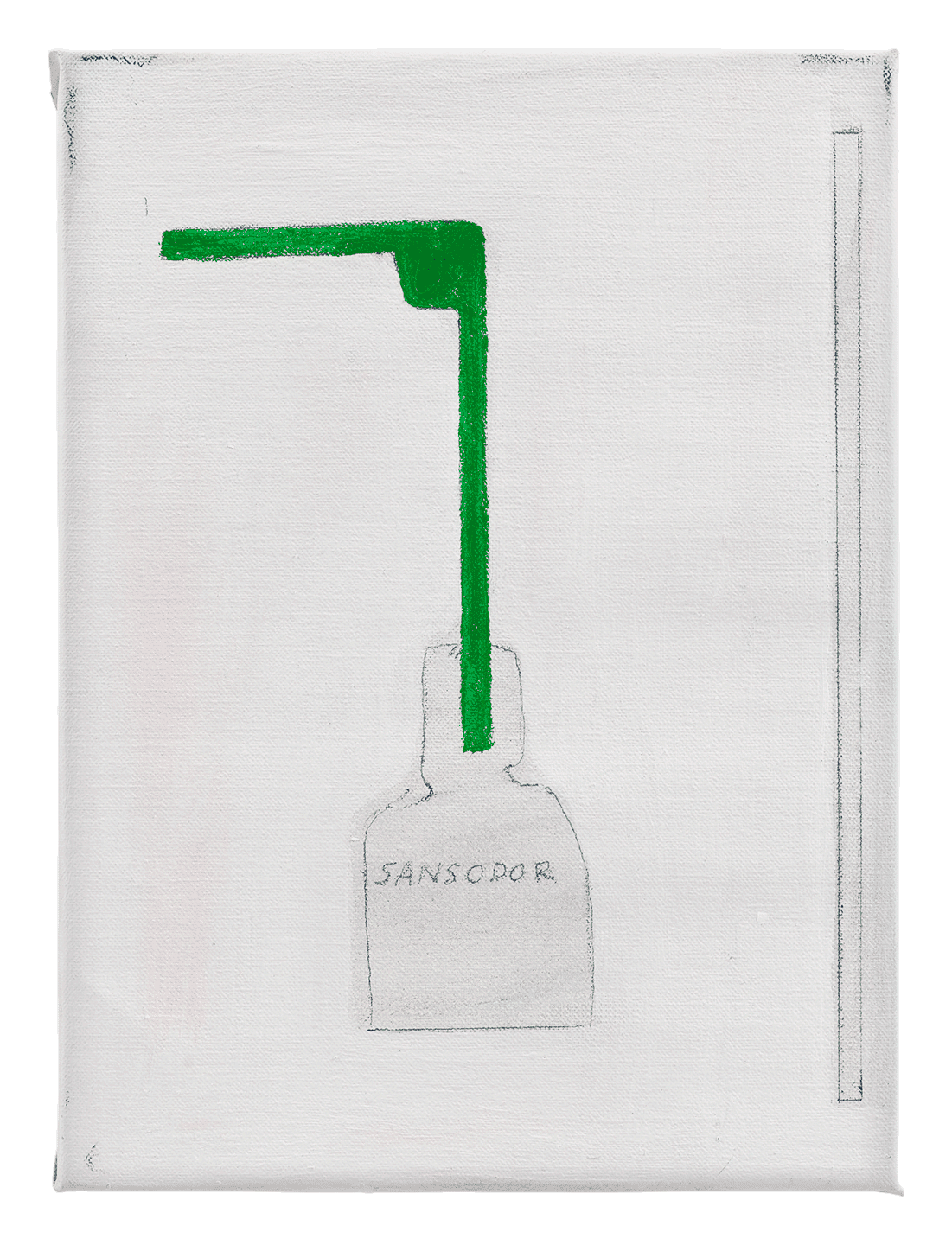 A gesso, watercolor, and chalk work on canvas mounted on wood panel by Raoul De Keyser, titled Sansodor, dated 2012.