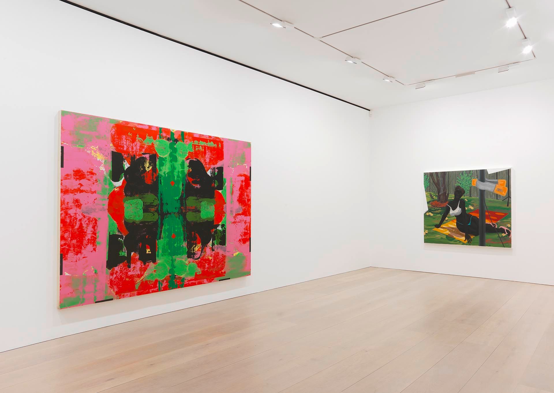 An installation view of the exhibition Kerry James Marshall: Look See, at David Zwirner London, dated 2014.
