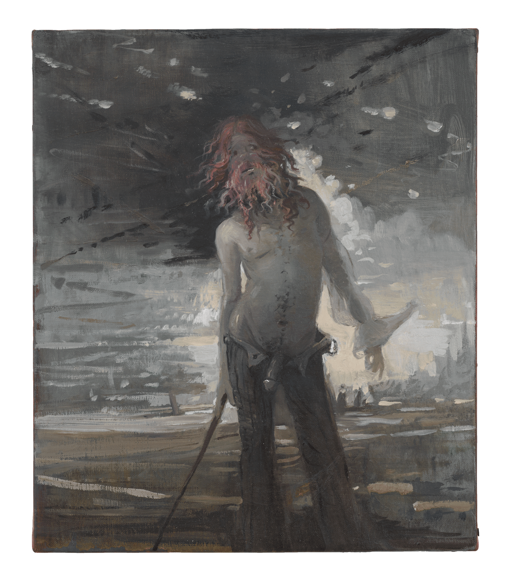 A painting by Lisa Yuskavage, titled Wee Dude Looks Like Jesus, dated 2014.