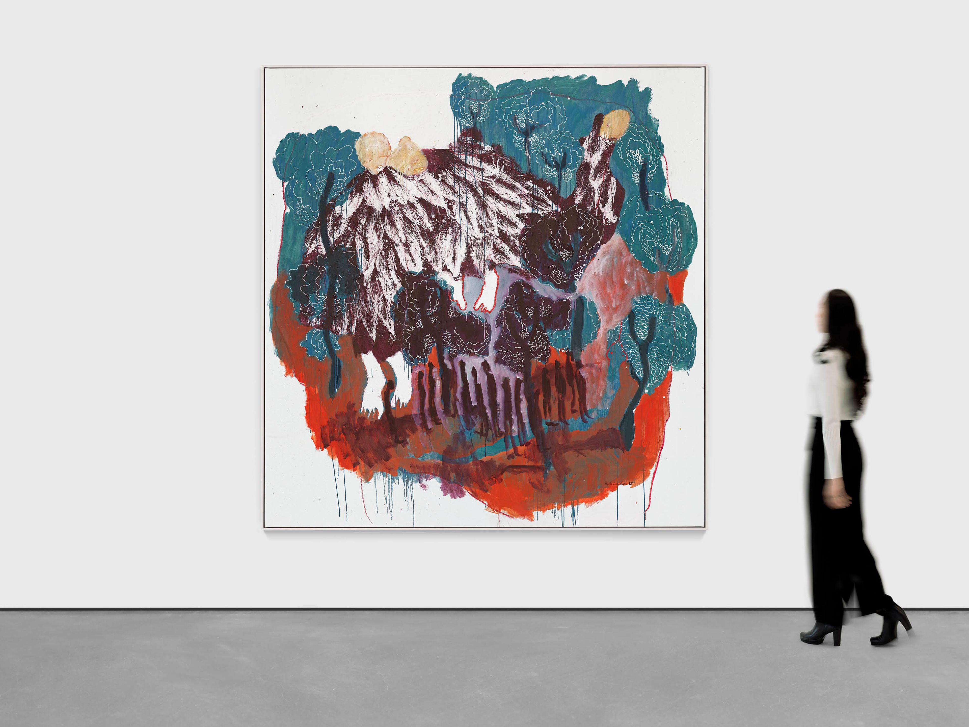 A painting by Portia Zvavahera, titled Kutsika zvinyavada, dated 2025.