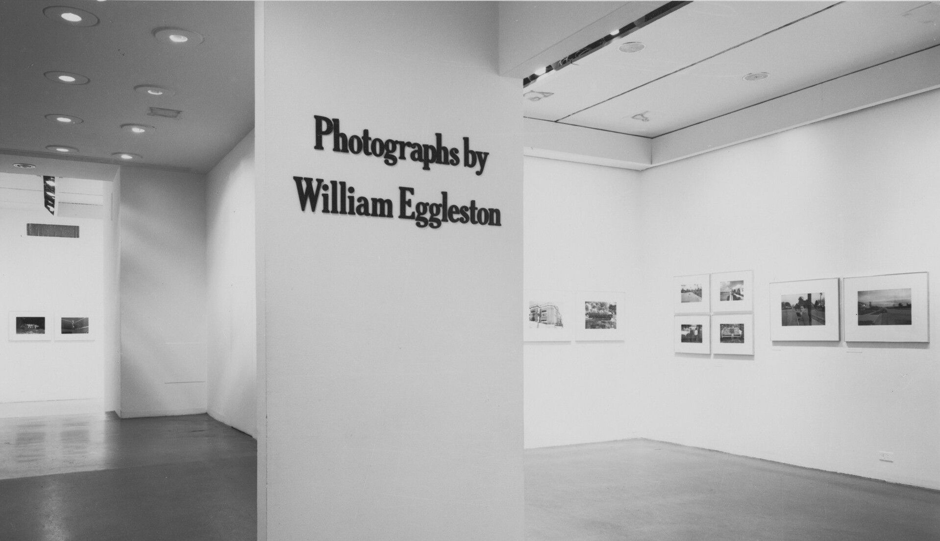 An installation view of William Eggleston's solo exhibition at the Museum of modern Art in New York in 1976.
