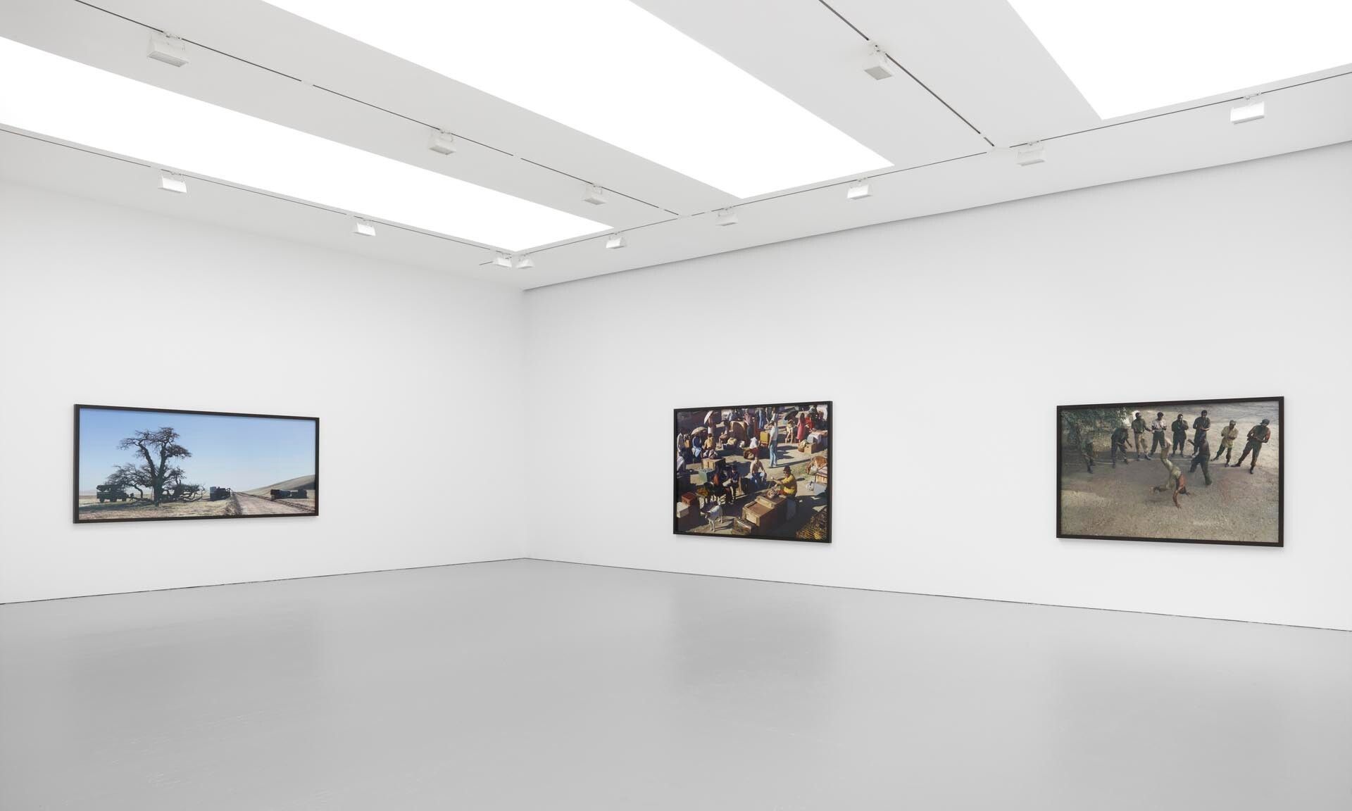 Installation view of the exhibition Stan Douglas: Disco Angola at David Zwirner in New York, dated 2012.