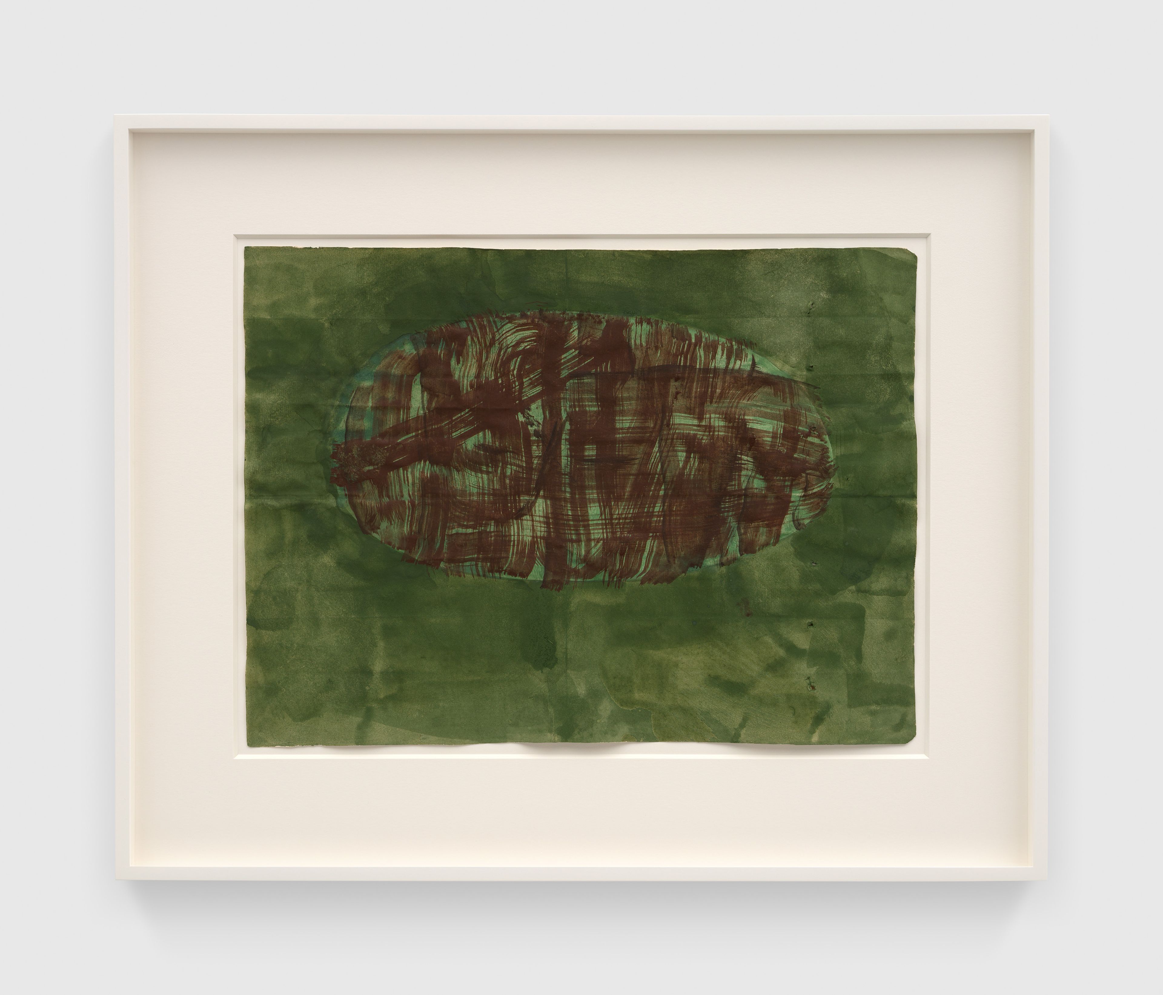 A work on paper by Suzan Frecon, titled terre vertes haematite composition, dated 2025.