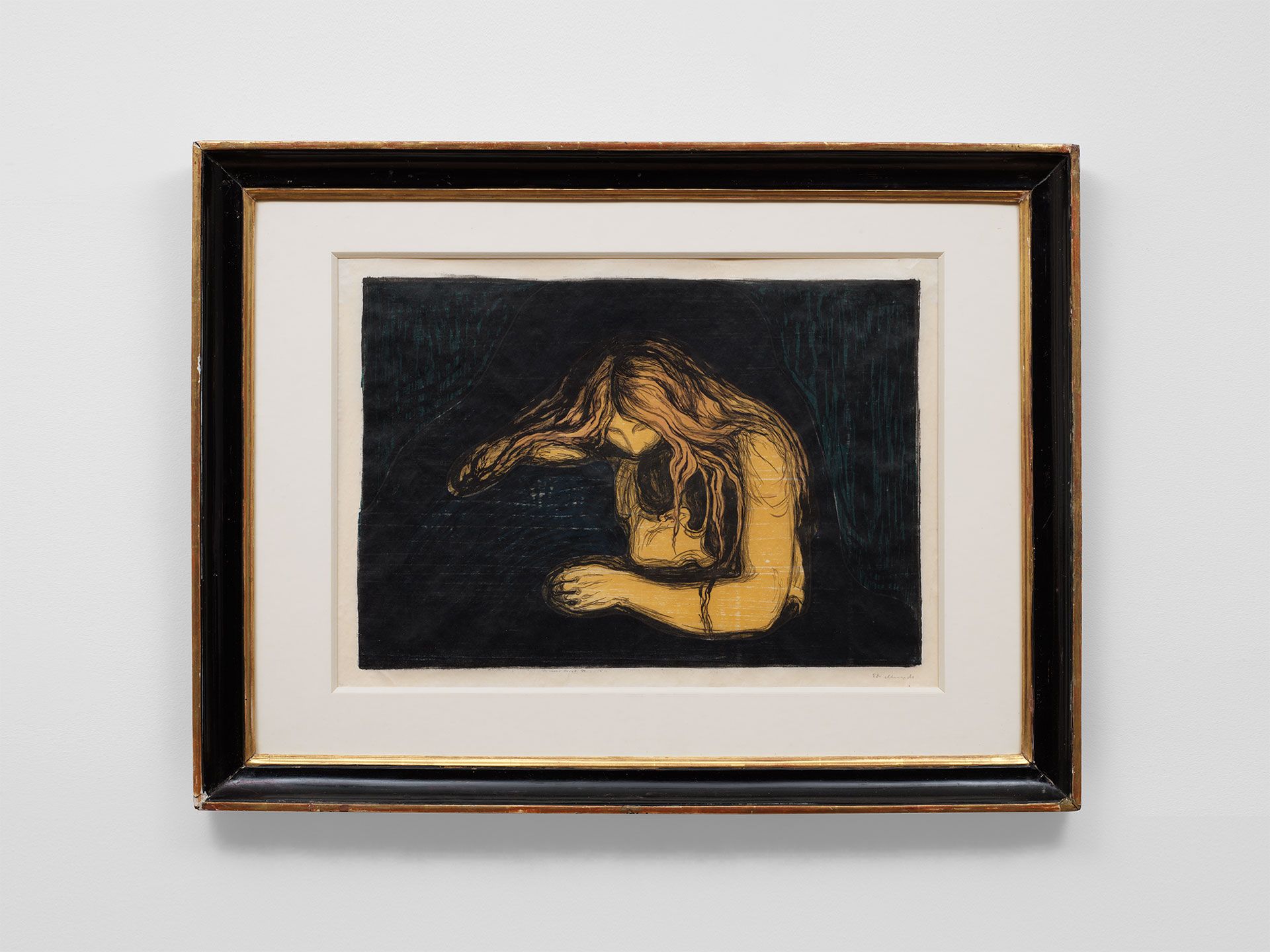 A print by Edvard Munch, titled Vampyr II, translated as Vampire II, dated 1895 to 1902.