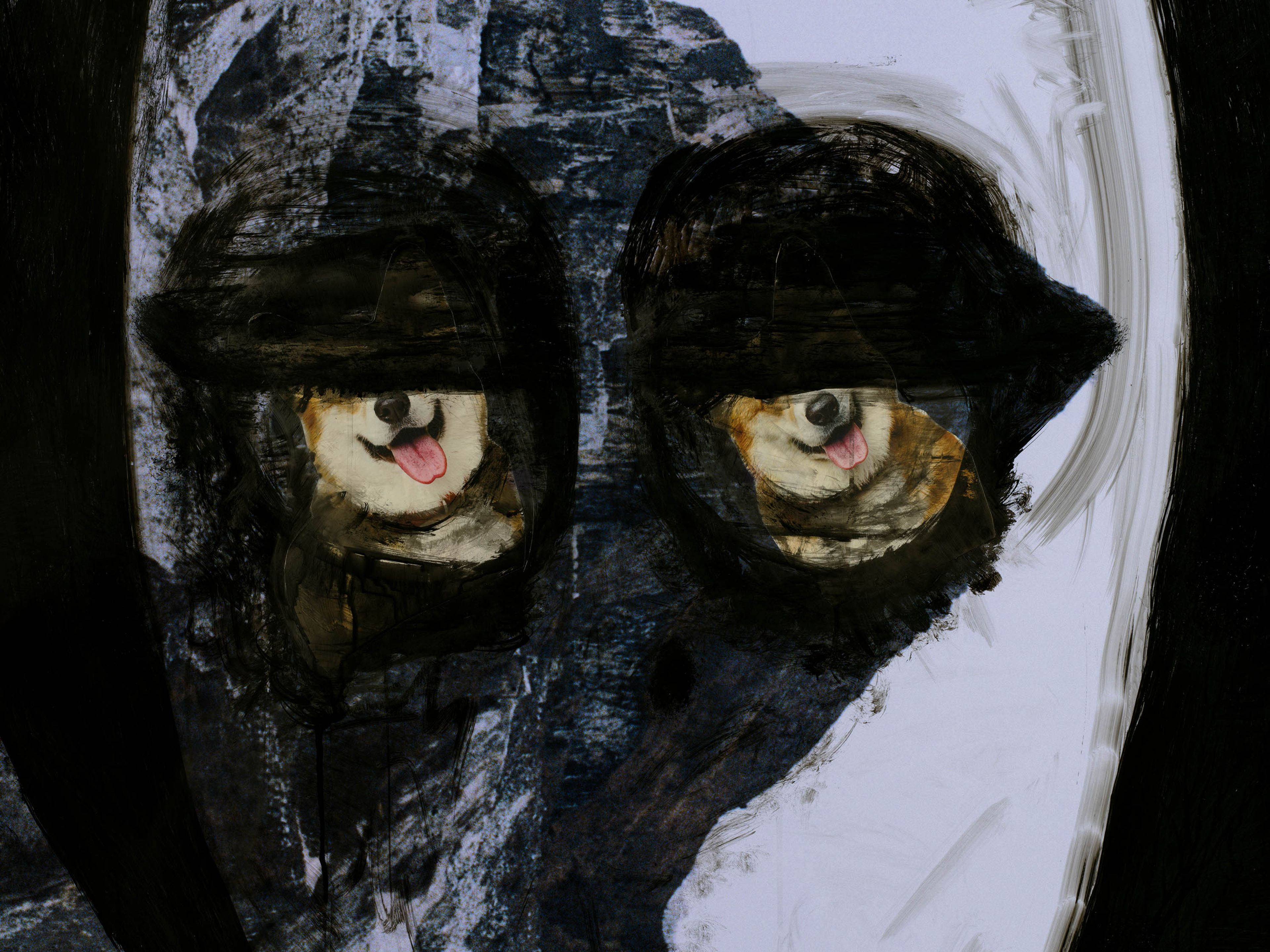 A detail from an untitled work on paper by Huma Bhabha, dated 2025.