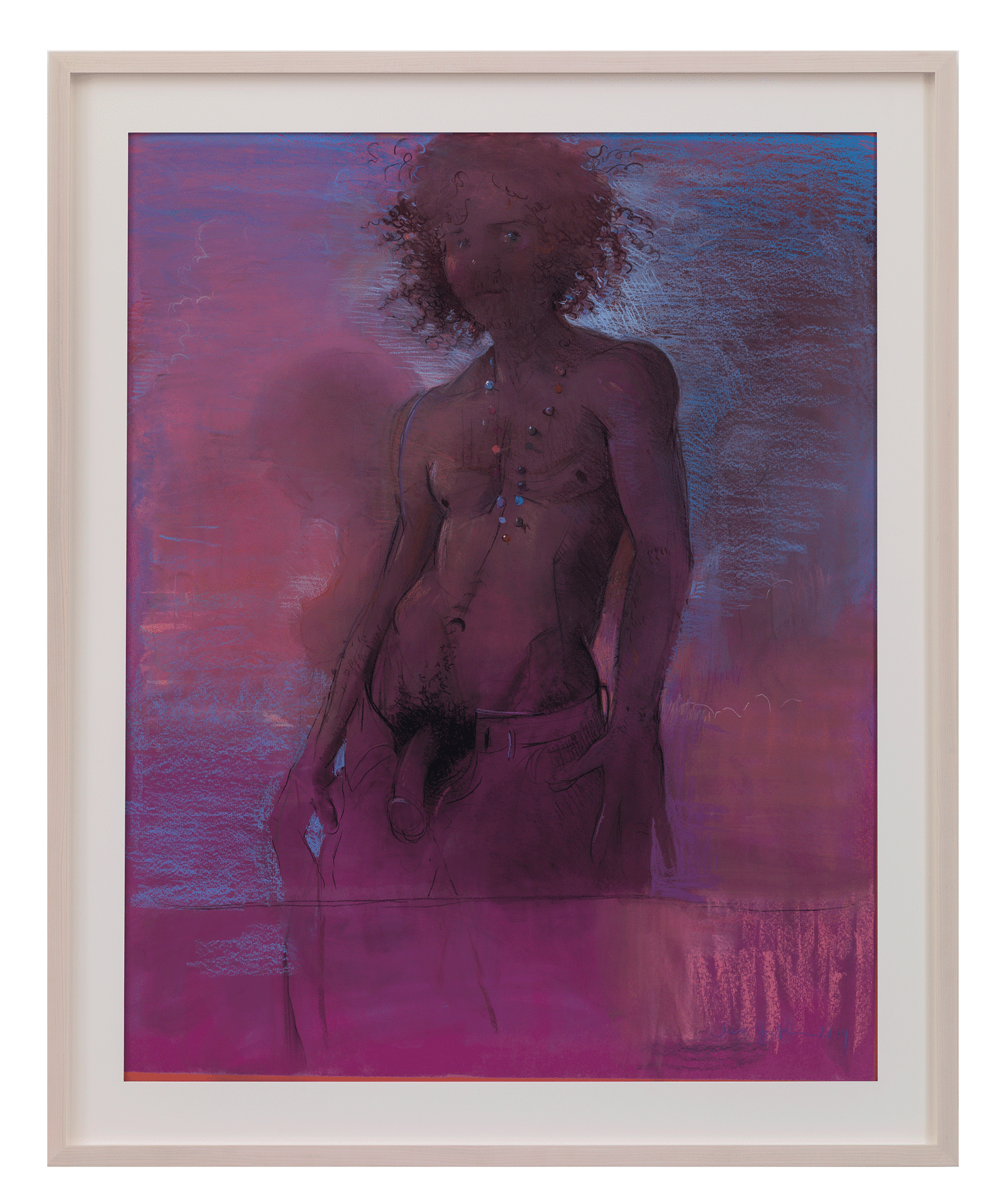 A mixed media work on paper by Lisa Yuskavage, titled Mardi Gras Dude, dated 2014.