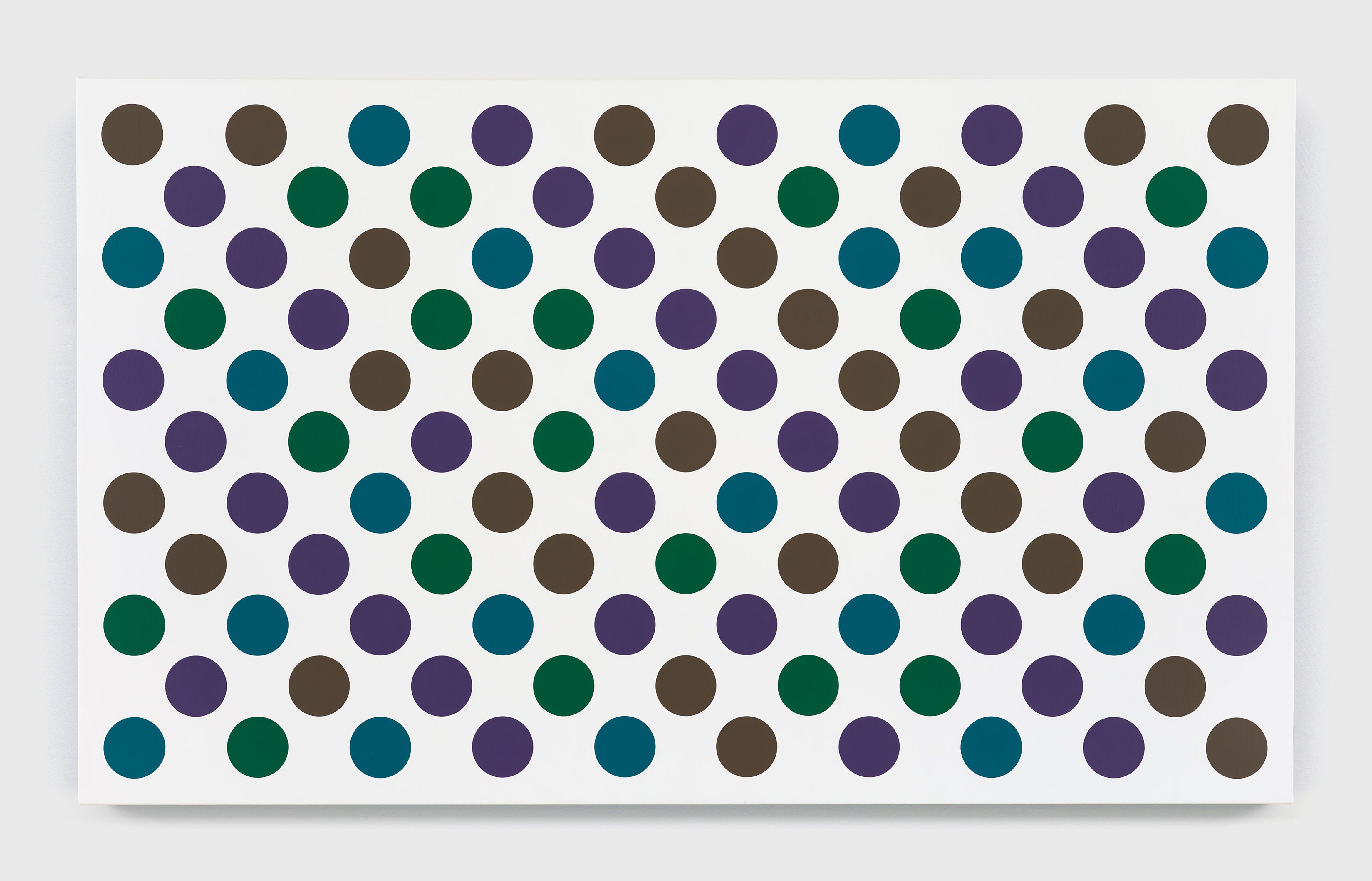 A painting by Bridget Riley, titled Measure for Measure Dark with Turquoise 5, dated 2021.
