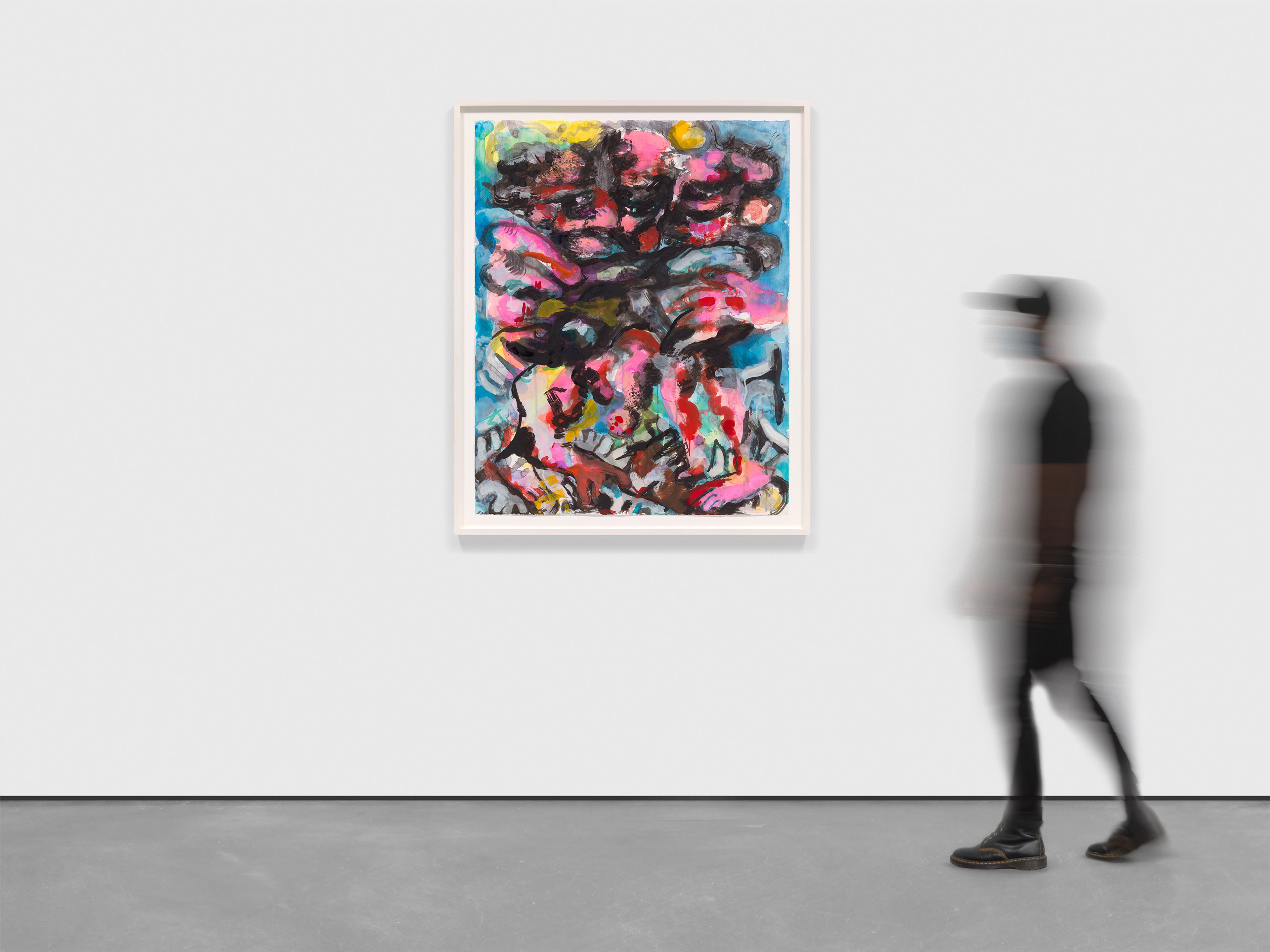 A watercolor monotype by Dana Schutz, titled Sea Group dated 2021.