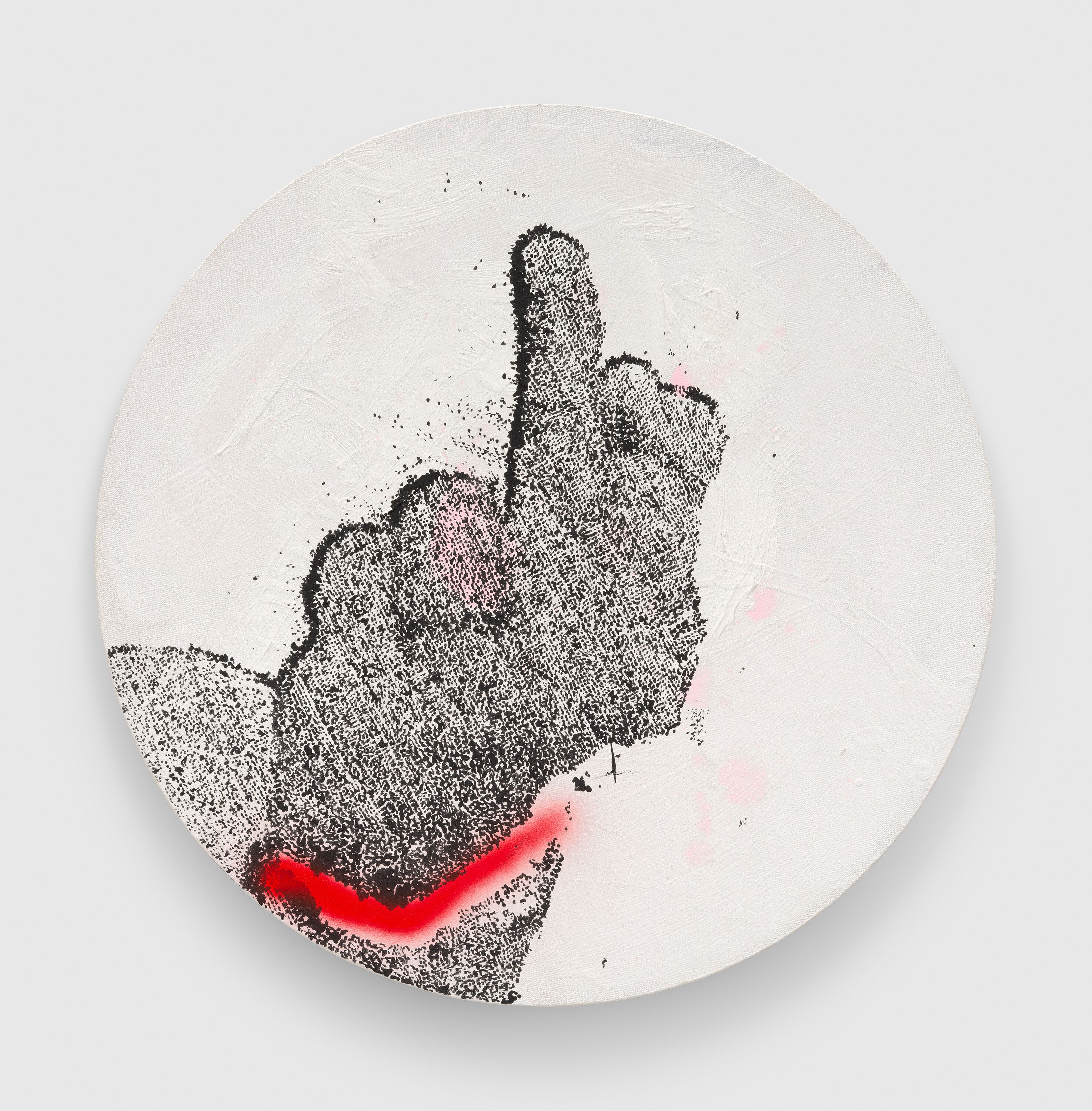 A painting by Nate Lowman, titled Give 'em the Finger, dated 2005.