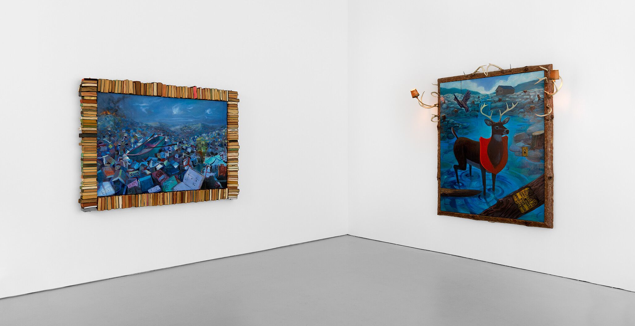 An installation view of an exhibition titled, Frank Moore at David Zwirner, New York, in 2021.