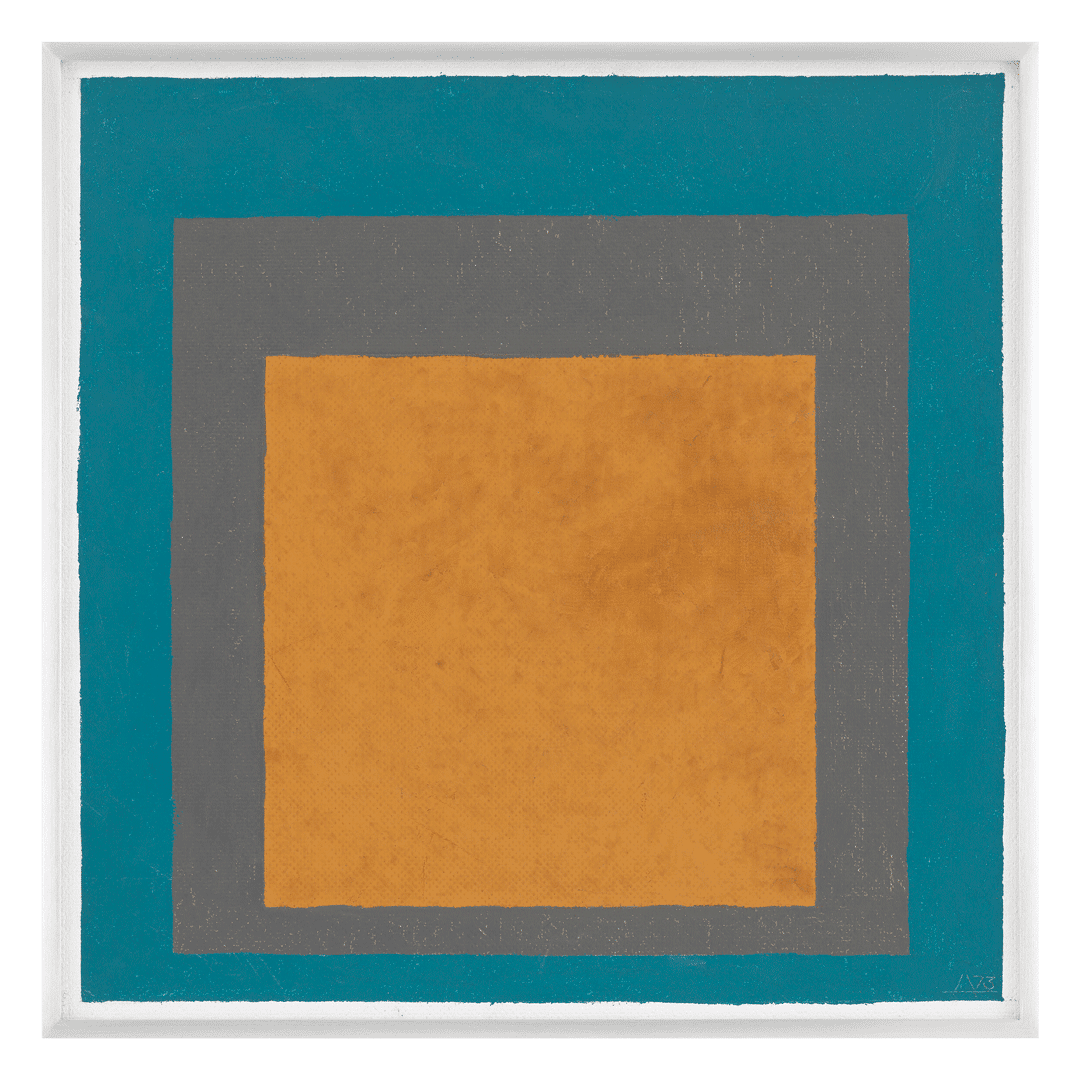 An oil painting on Masonite by Josef Albers, titled Homage to the Square, dated 1973.