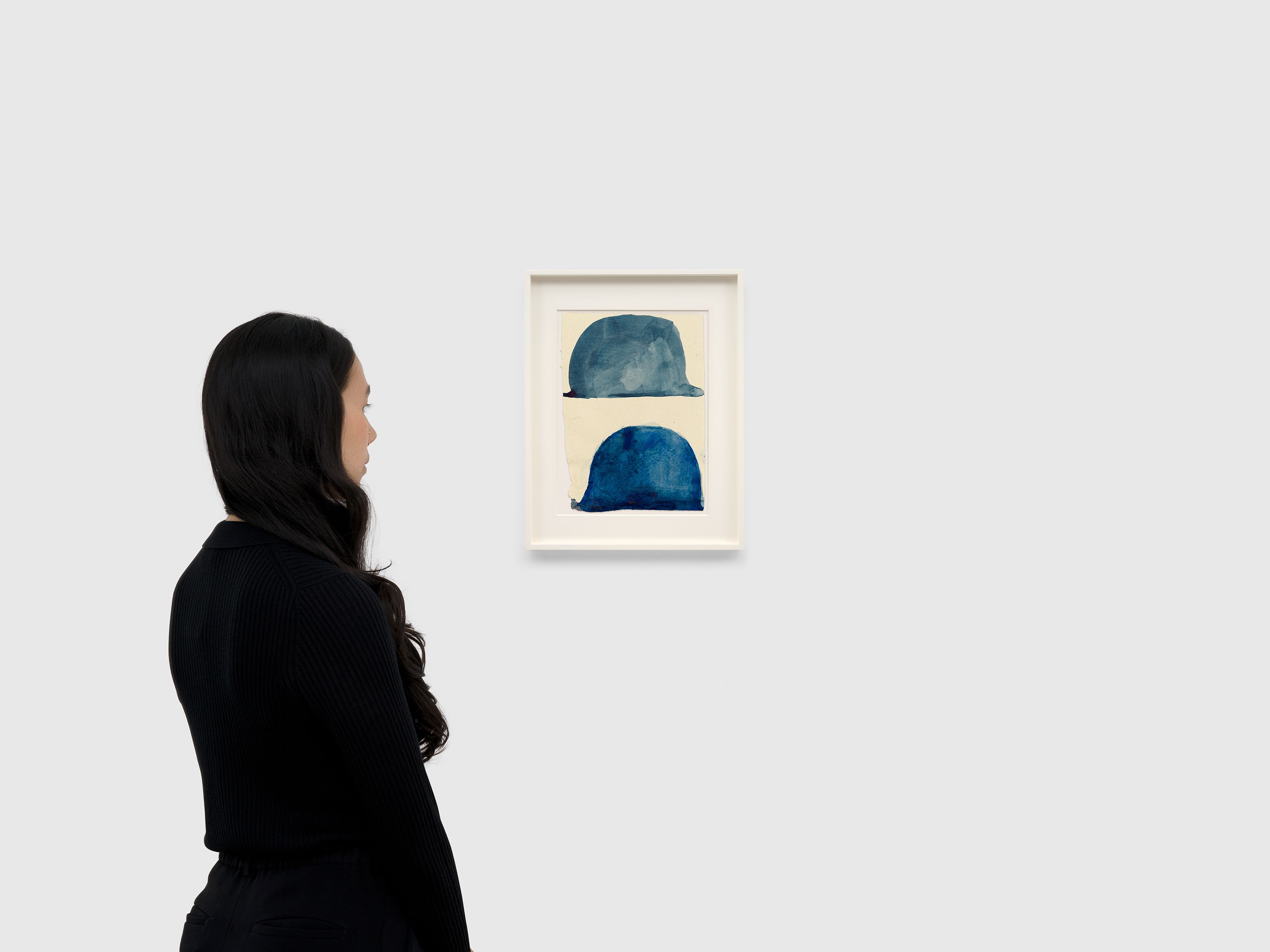 A work on paper by Suzan Frecon, titled guiding indigo 6, dated 2023.