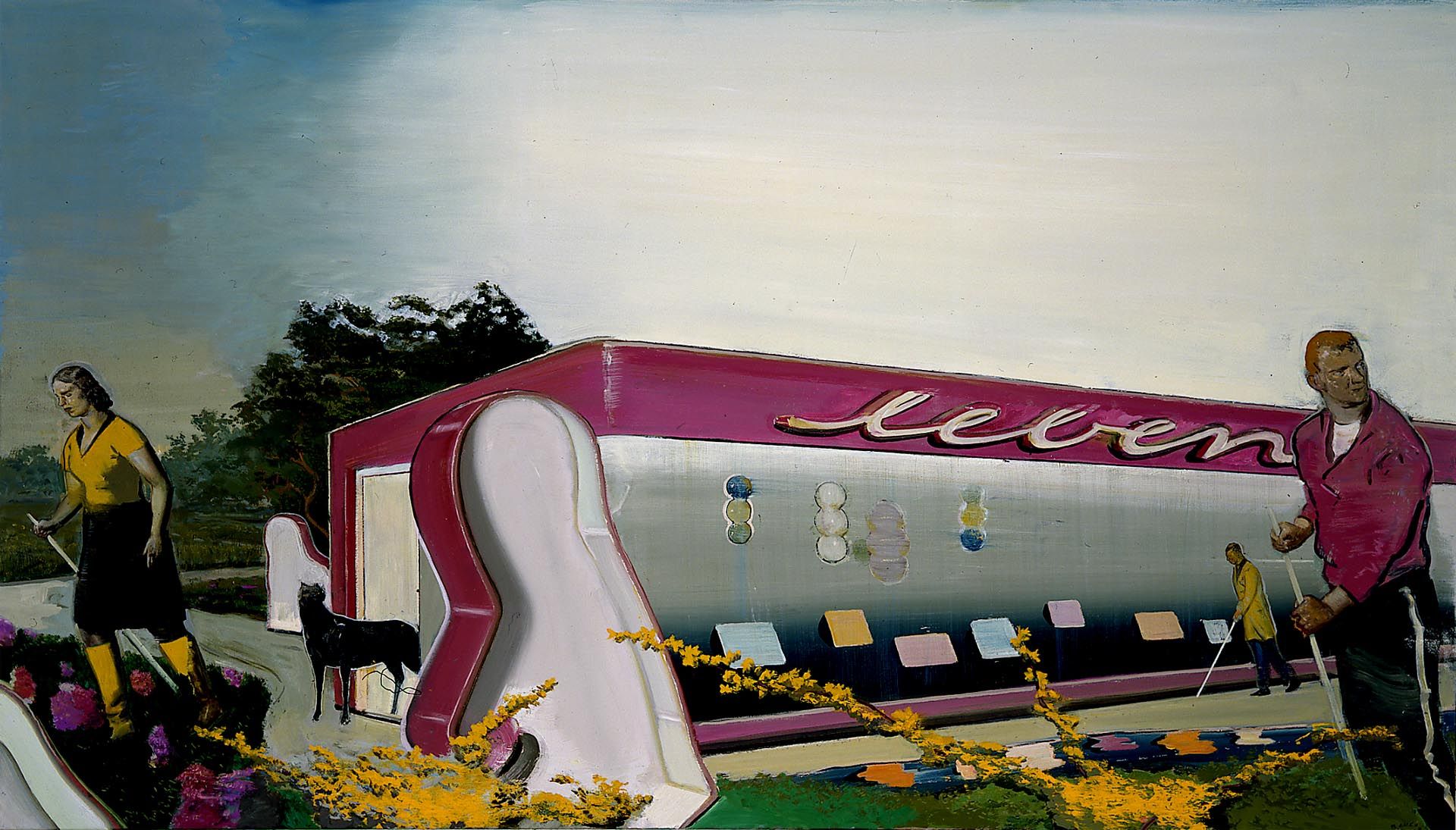A painting by Neo Rauch, titled Nebel, dated 2002.