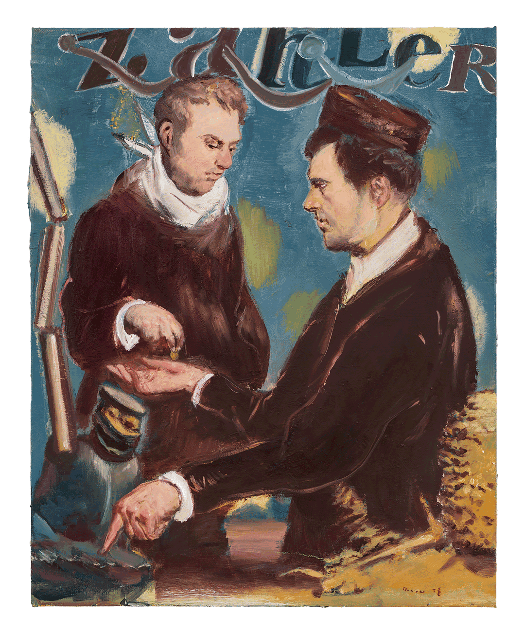 A painting by Neo Rauch, titled Zahler, dated 2018.