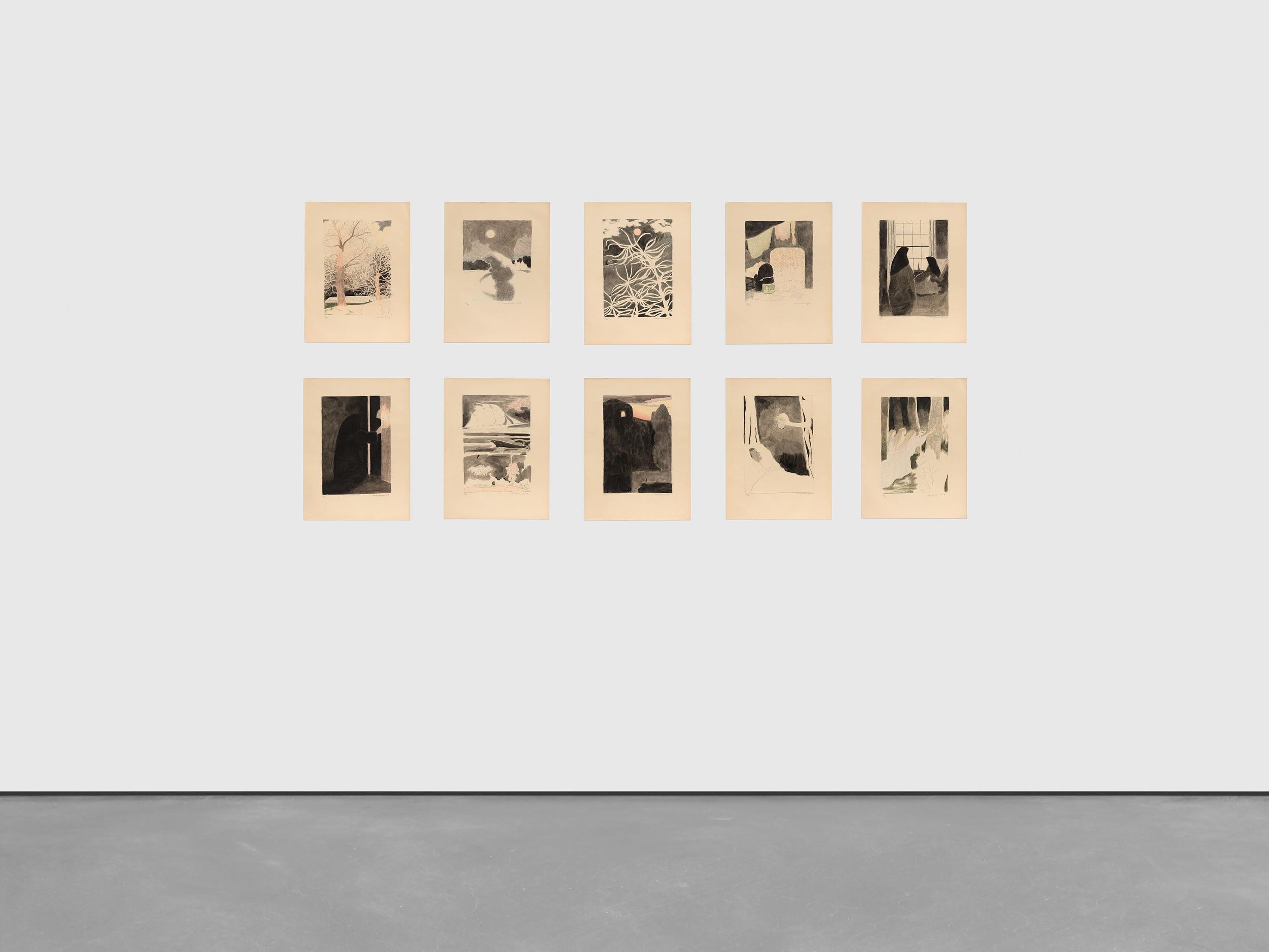 A 10-part print by Léon Spilliaert, titled Les Serres chaudes (Hothouses), dated 1918.