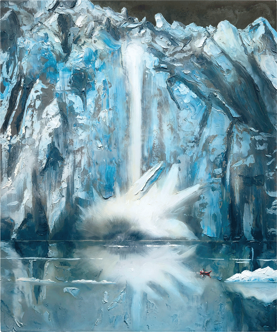 An oil and wax painting on wood panel by Alexis Rockman, titled Terminus, dated 2020.