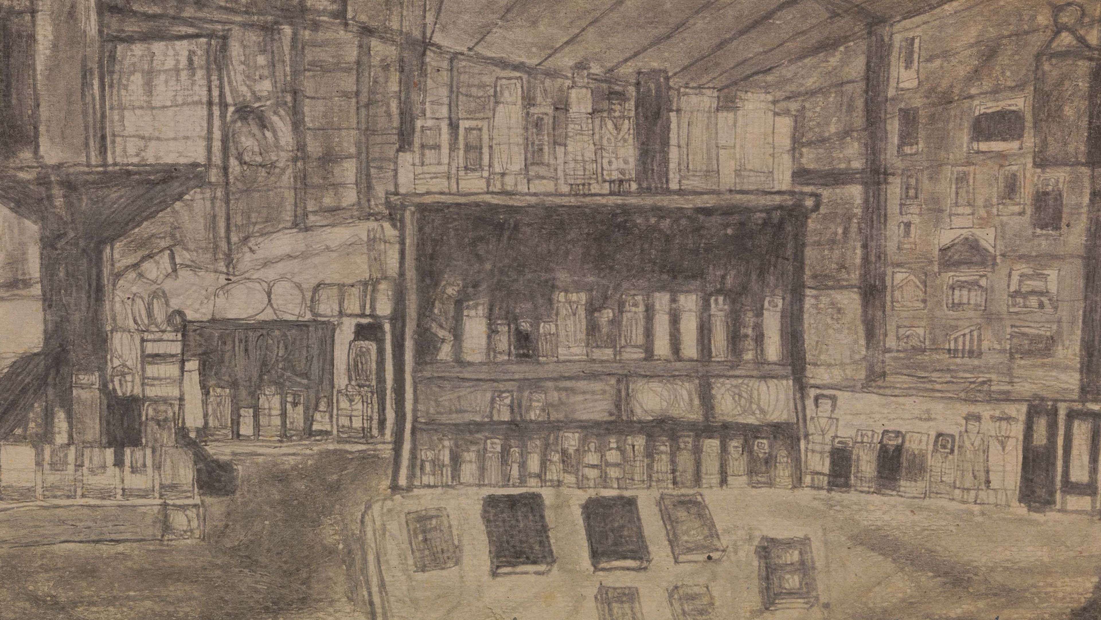 A detail from the artwork titled Untitled (studio/studio) by  James Castle, dated n.d.