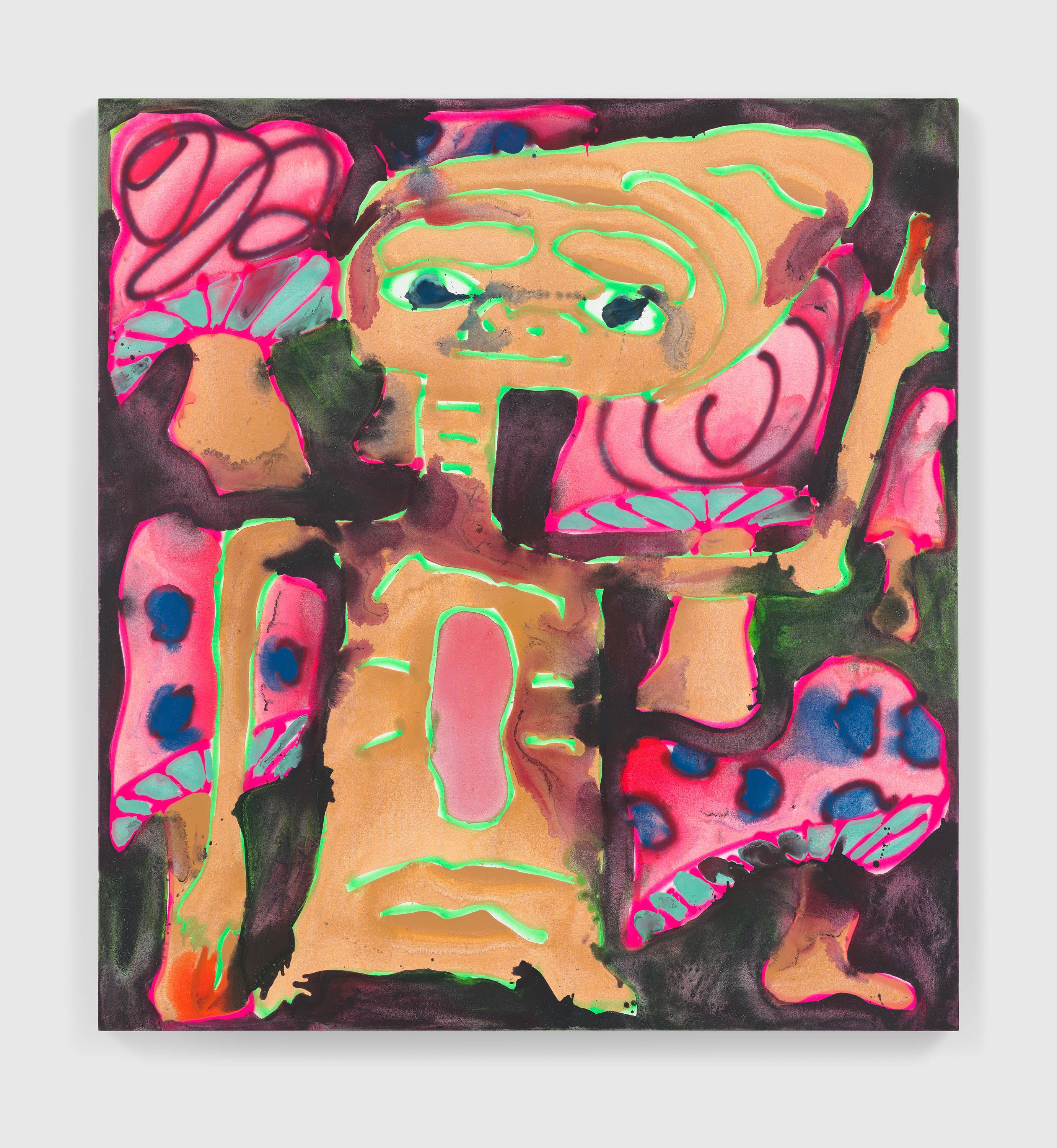 An acrylic and spray paint on canvas artwork by Katherine Bernhardt, titled Forest Bathing, dated 2022.