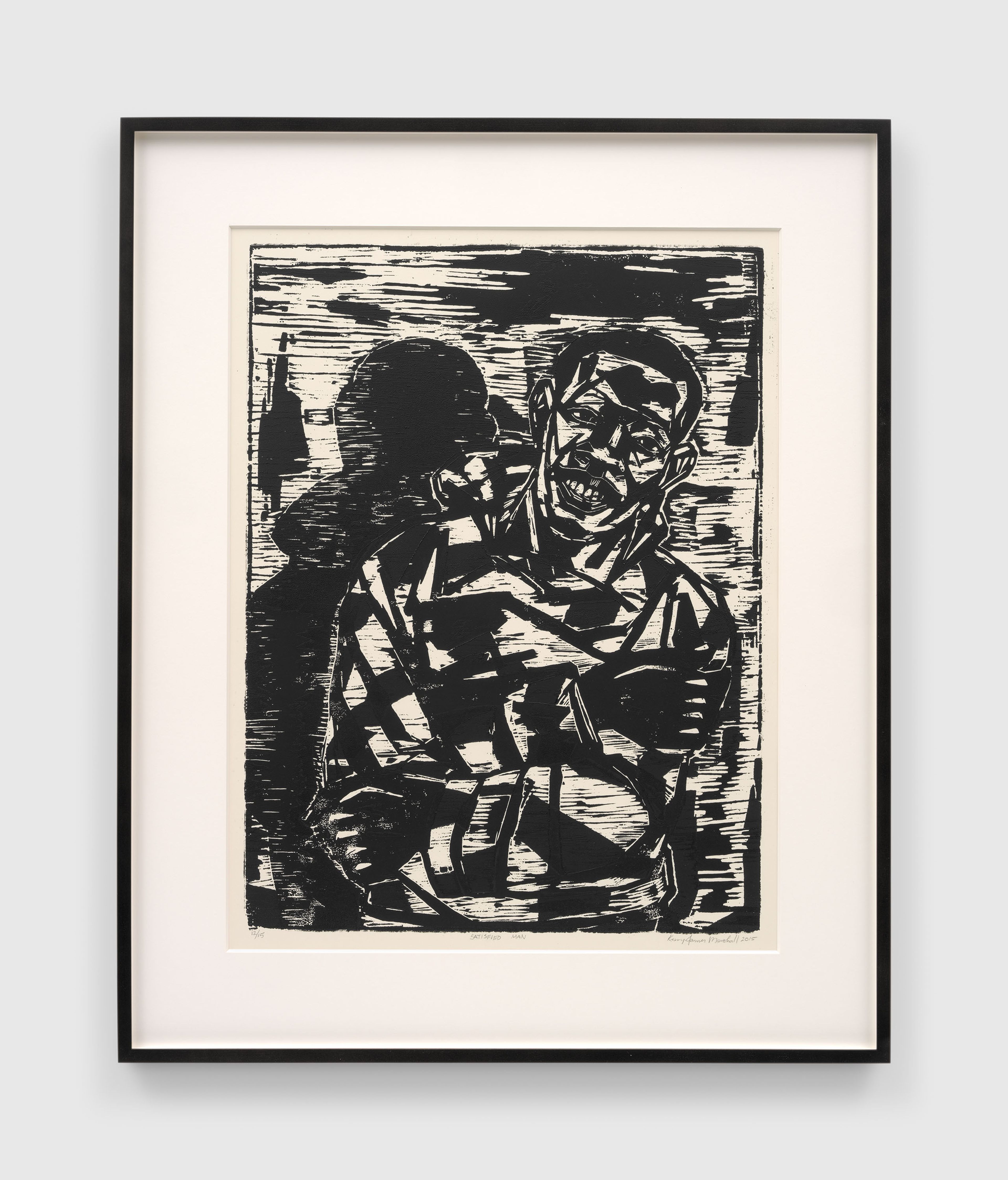 A print by Kerry James Marshall, titled Satisfied Man, dated 2015.