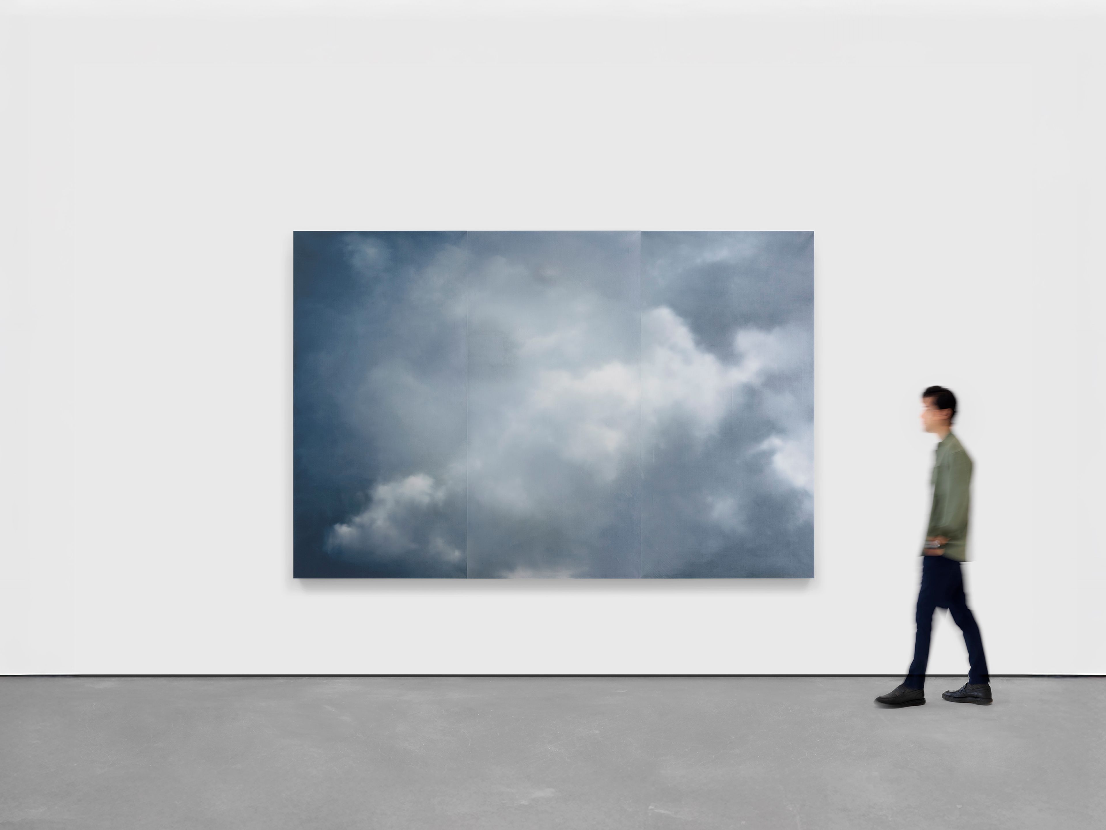 A 3-part print by Gerhard Richter, titled Wolken (blau) (Clouds [Blue]), dated 2025.