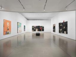 Installation view of the exhibition titled Raymond Saunders: Flowers from a Black Garden at UC Irvine Langson Orange County Museum of Art, located in Costa Mesa, California, dated 2026.