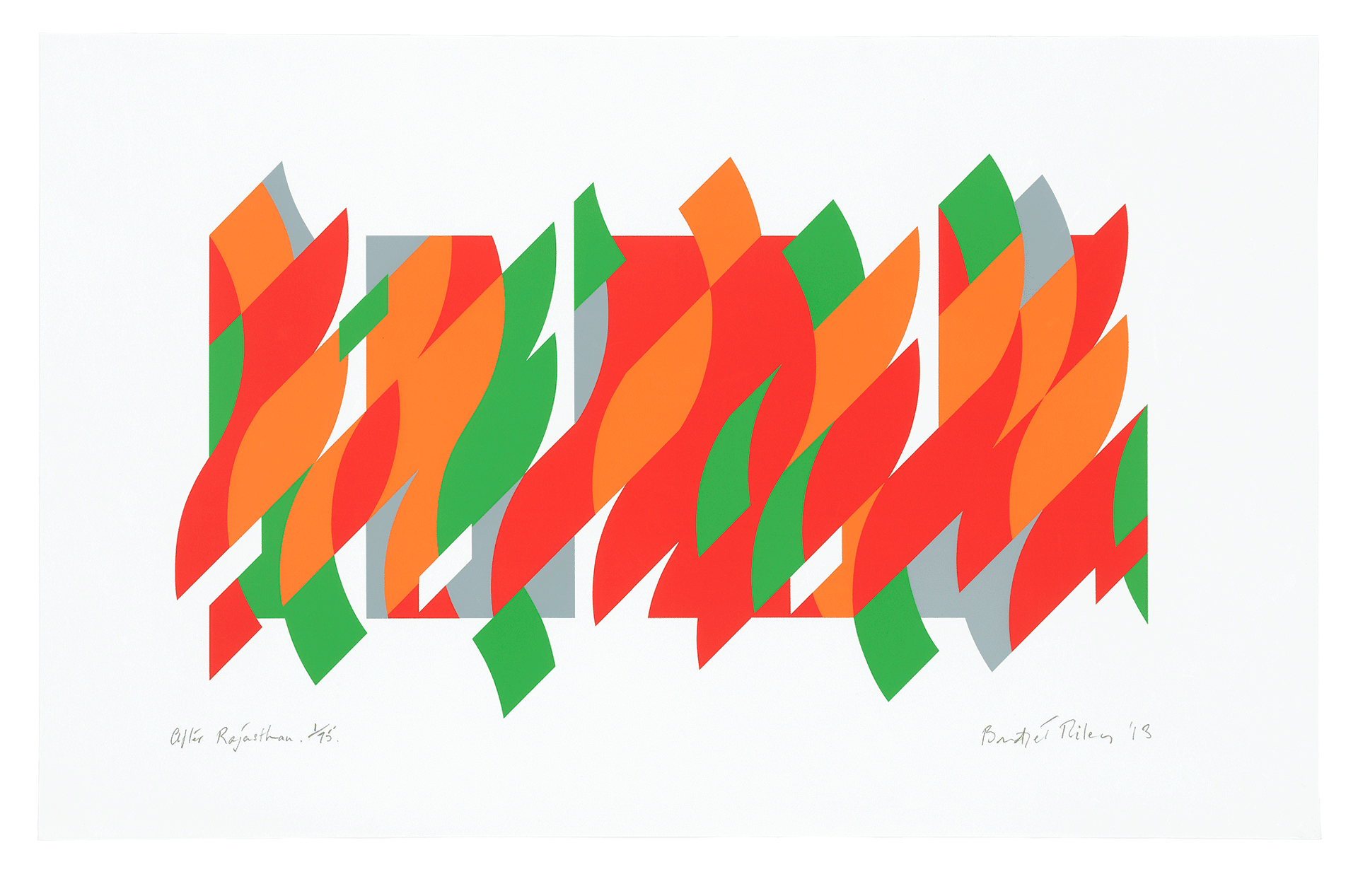 A print by Bridget Riley, titled After Rajasthan, dated 2013.
