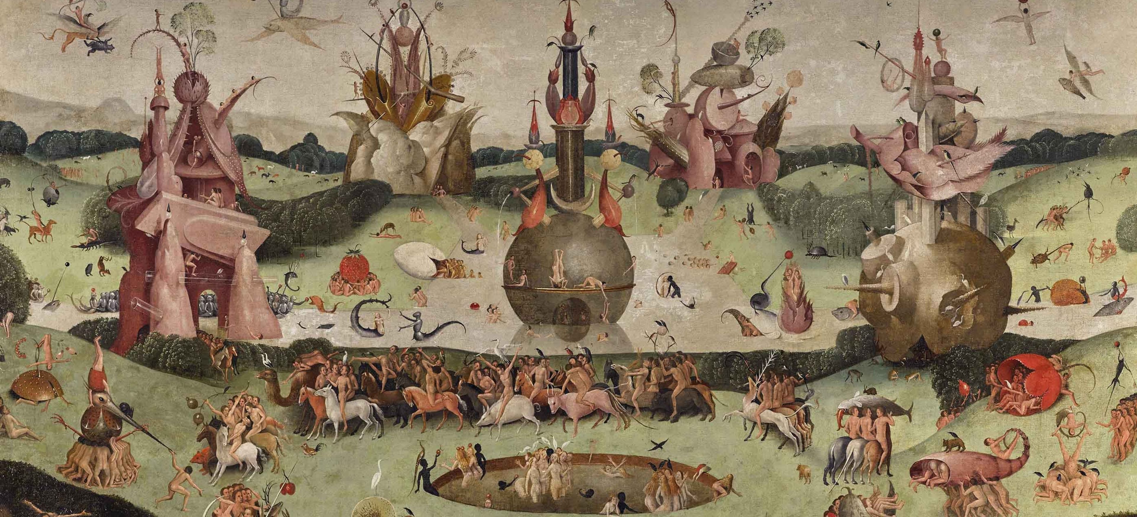 A painting by a contemporary follower of Hieronymus Bosch, titled Garden of Earthly Delights, dated circa 1515.