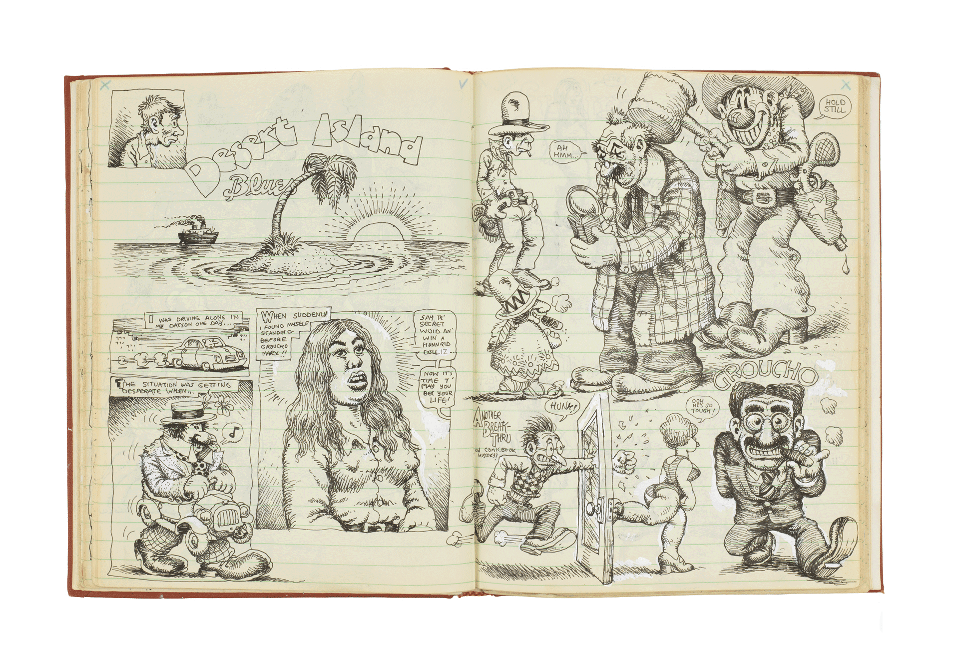 Spread from a sketchbook by R. Crumb, dated 1971.
