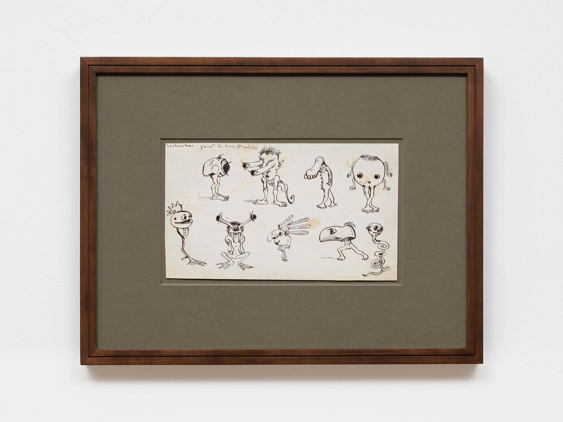A drawing by Maurice Sand, titled Monstres grotesques: √©tudes pour la tentation de saint Antoine, translated as Grotesque Monsters: Studies for the Temptation of Saint Anthony, not dated. 