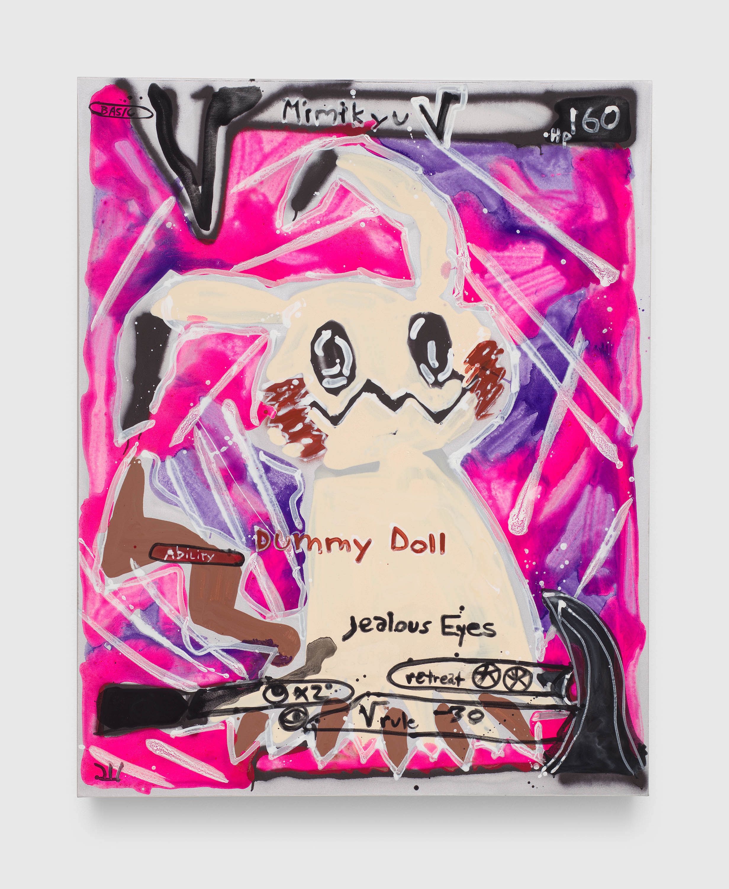 A painting by Katherine Bernhardt, titled Dummy Doll Jealous Eyes, dated 2023.