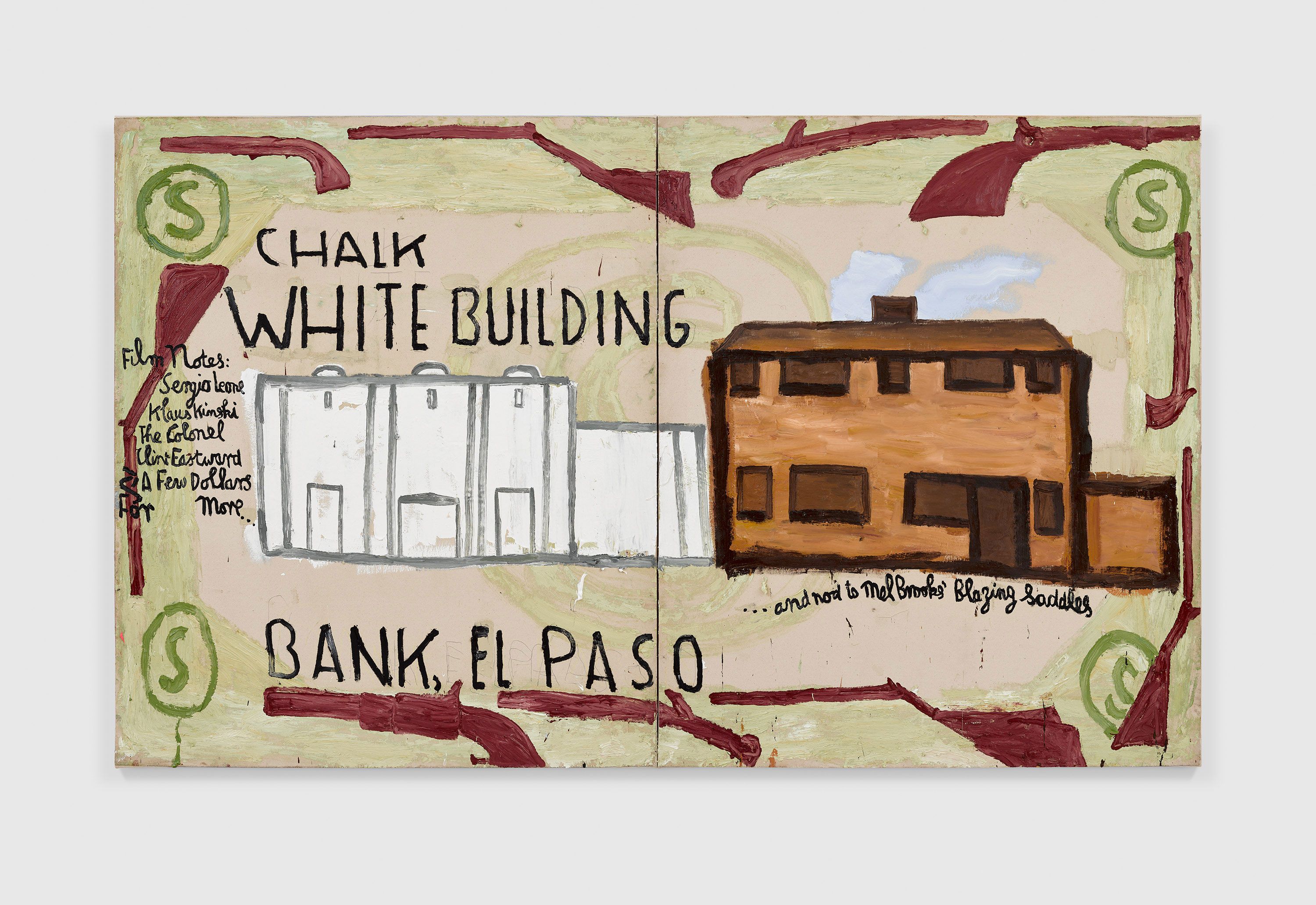 A painting by Rose Wylie, titled White Building, dated 2022.