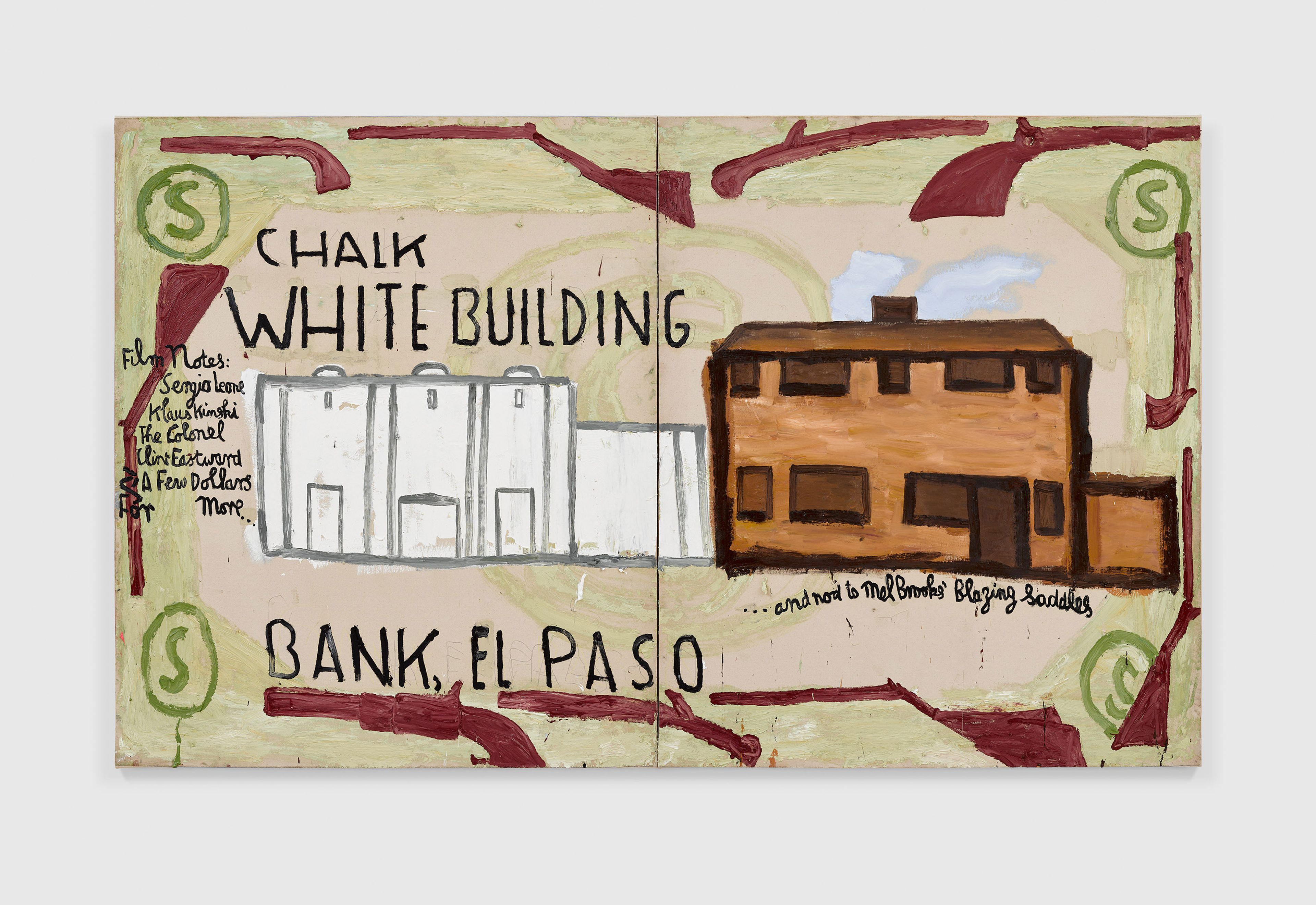 A painting by Rose Wylie, titled White Building, dated 2022.