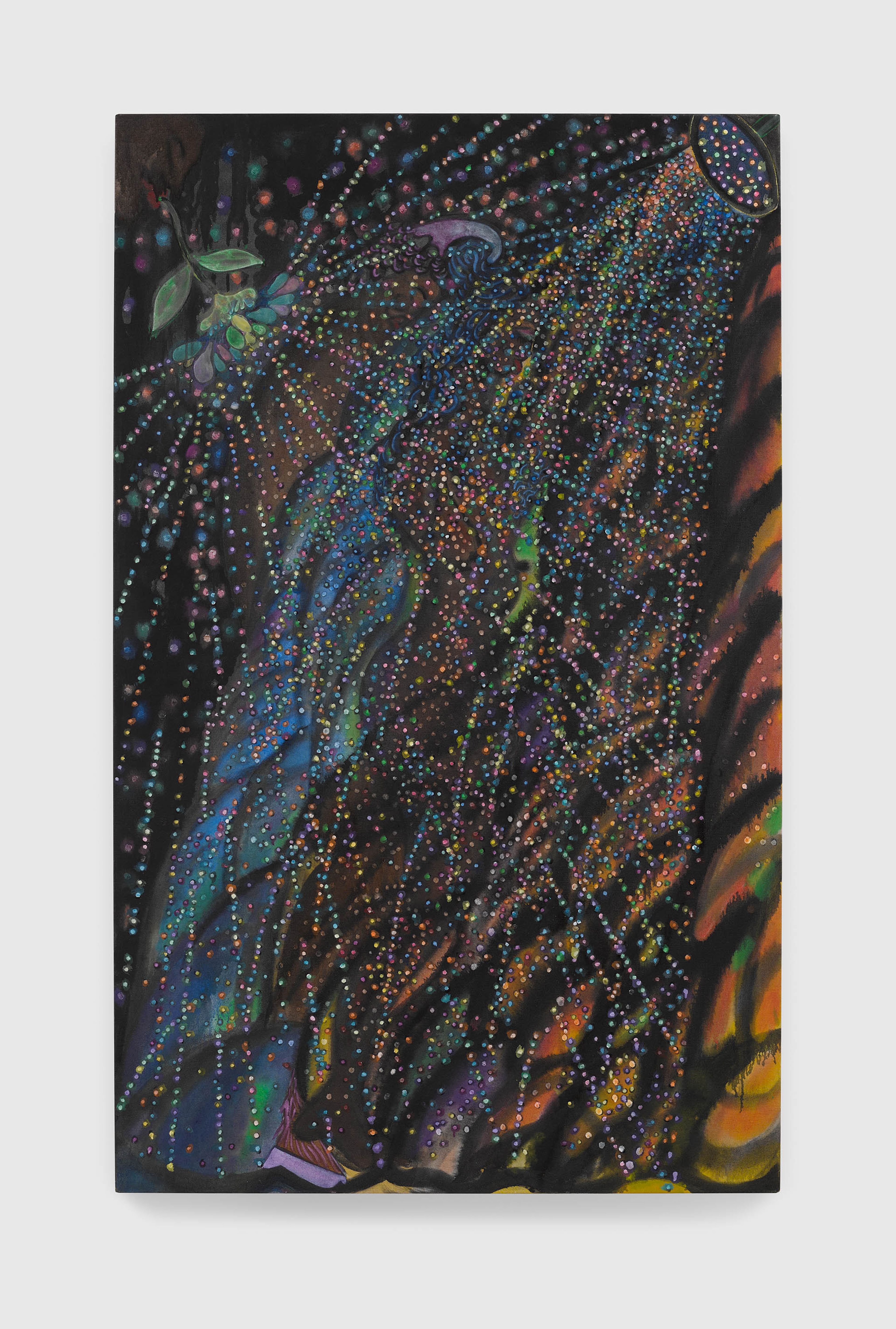 A painting by Chris Ofili, titled Waterfall - showers, dated 2022 to 2024.