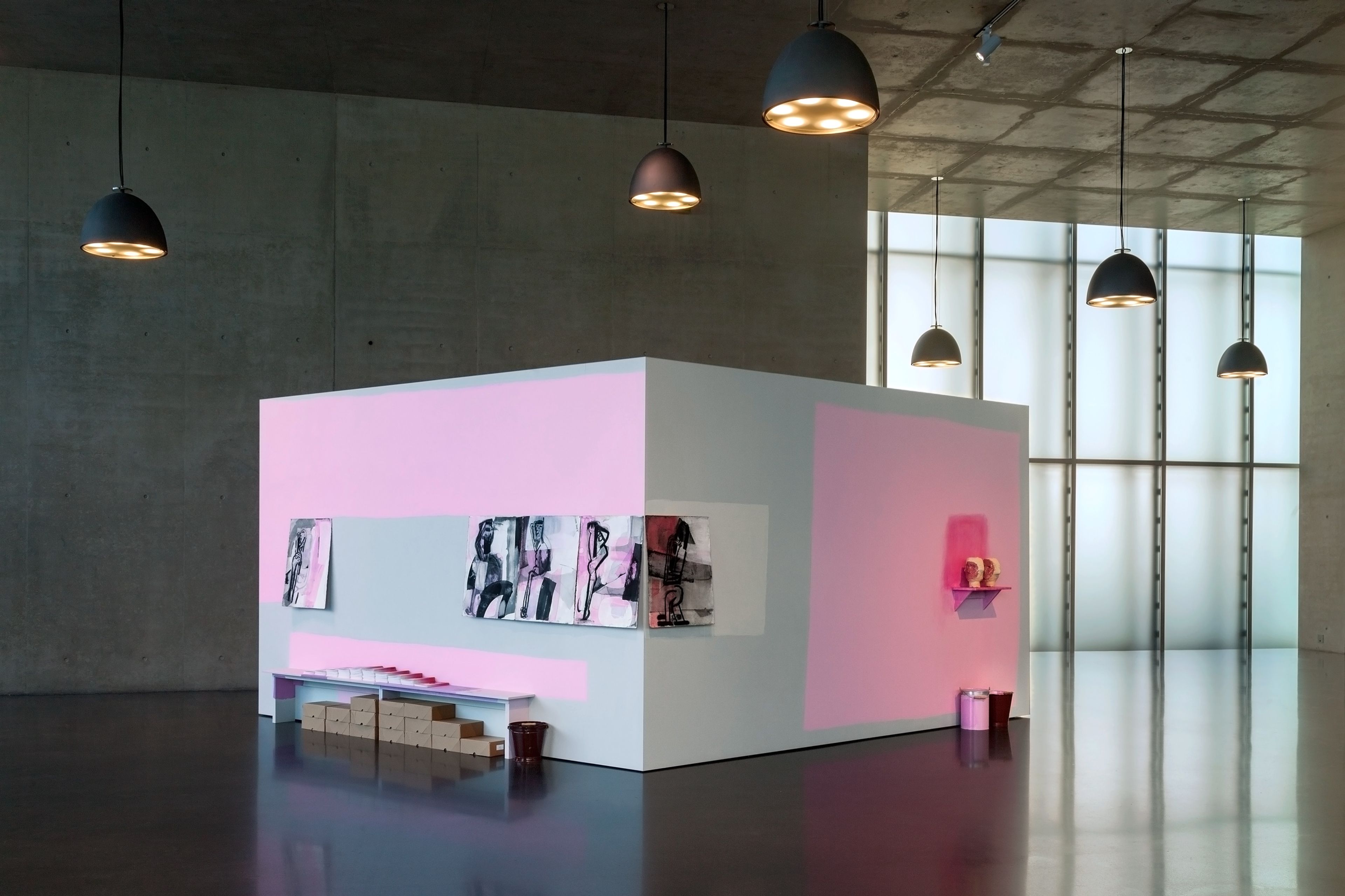 Installation view of the exhibition by Amy Sillman titled Yes & No at Kunsthaus Bregenz in Bregenz, Austria, dated 2015-2016.