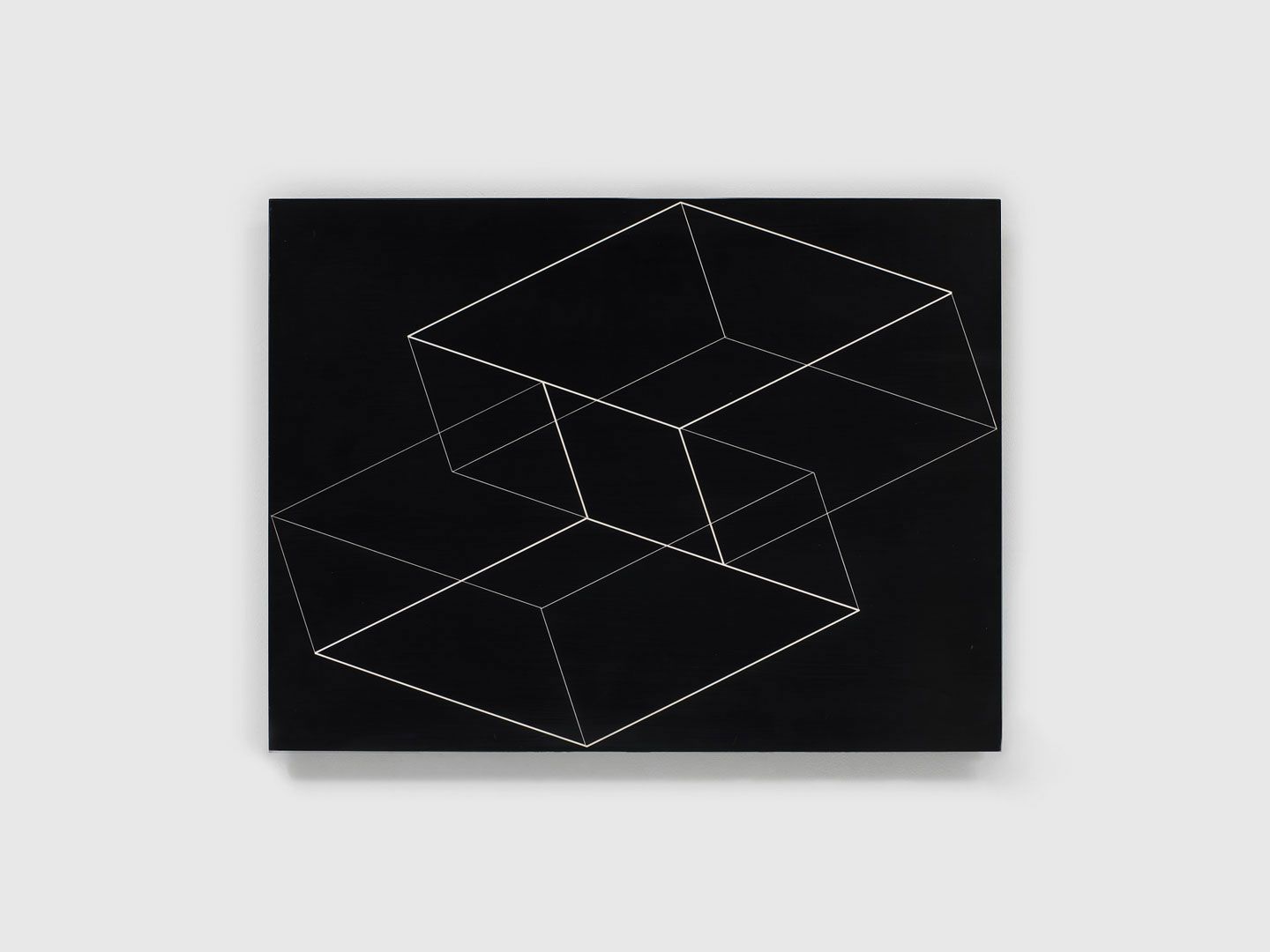 A machine-engraved etching in plastic laminate on wood by Josef Albers, titled ‚ÄãStructural Constellation M-9, dated 1954.
