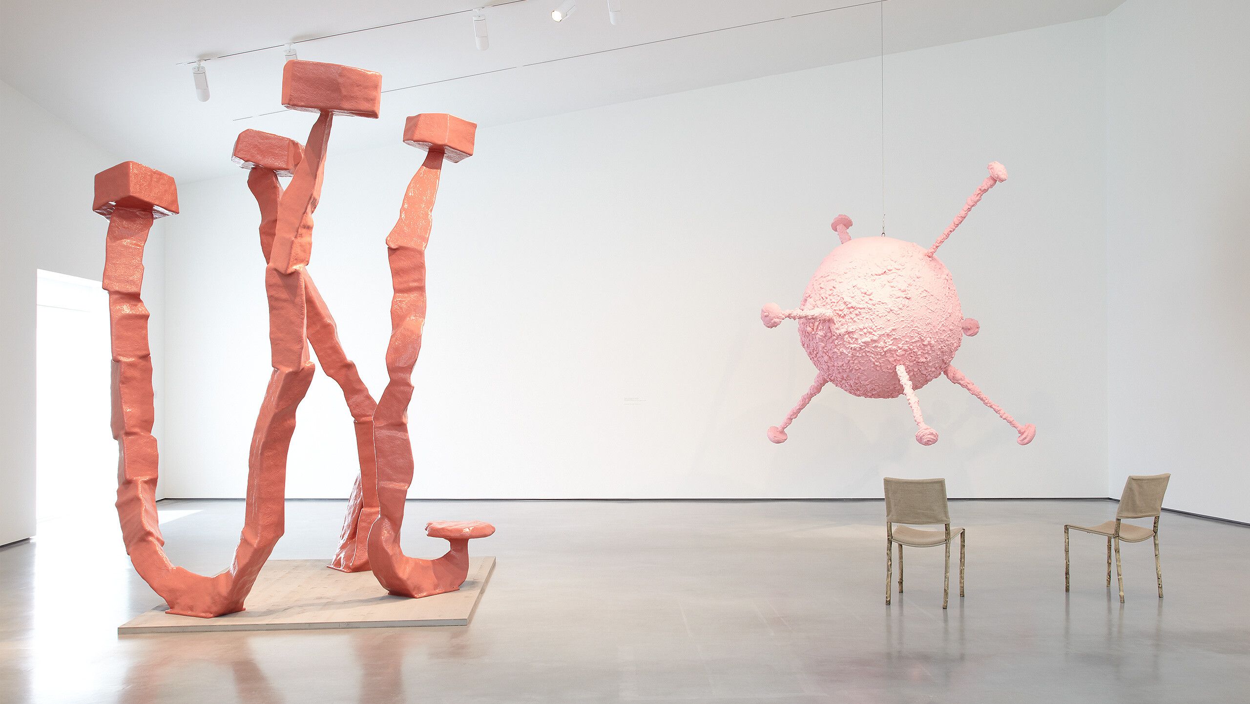 An Installation view of a sculpture by Franz West, titled Stonehenge, at the Hepworth Wakefield in 2014.