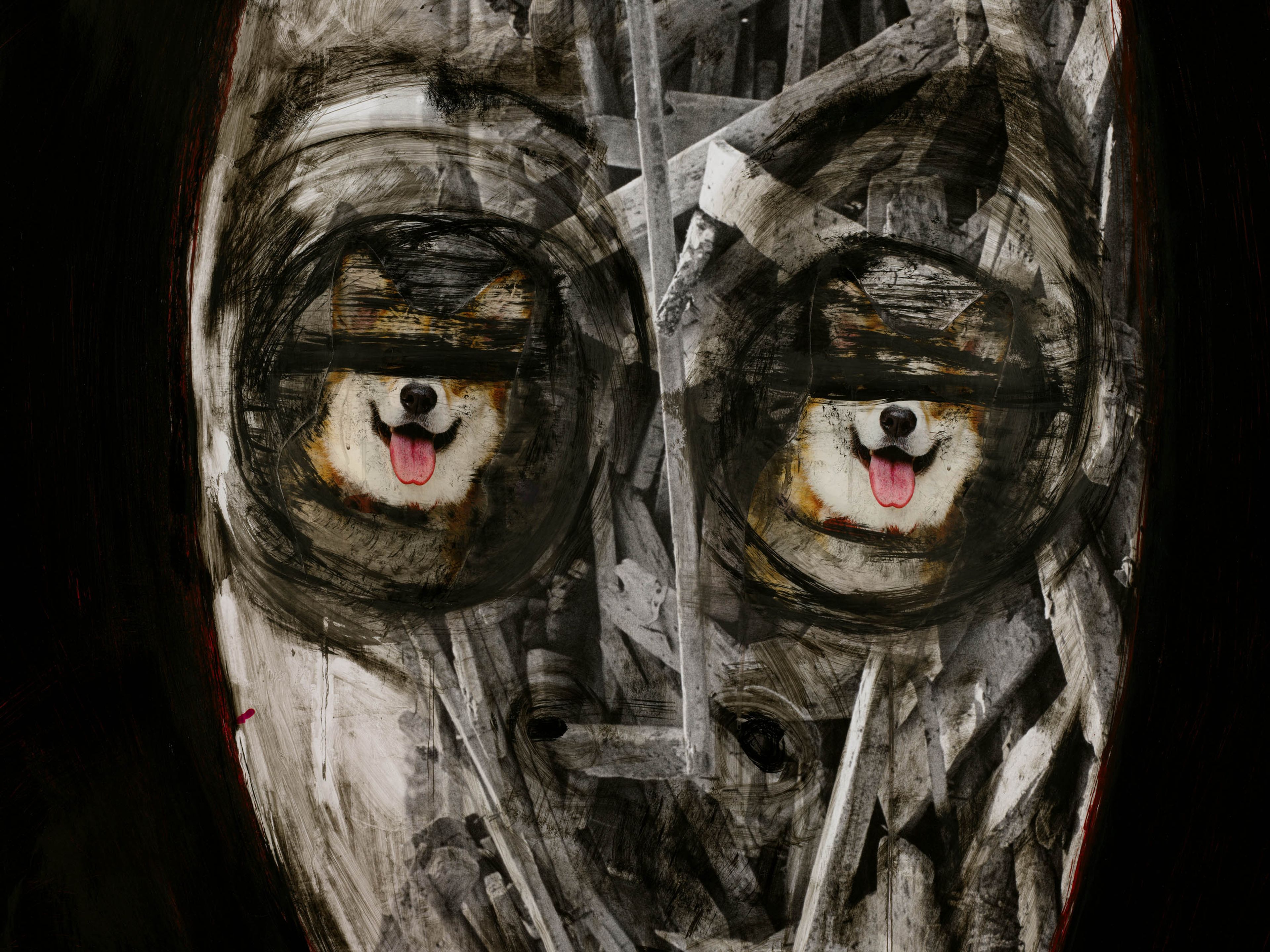 A detail from an untitled work on paper by Huma Bhabha, dated 2025.