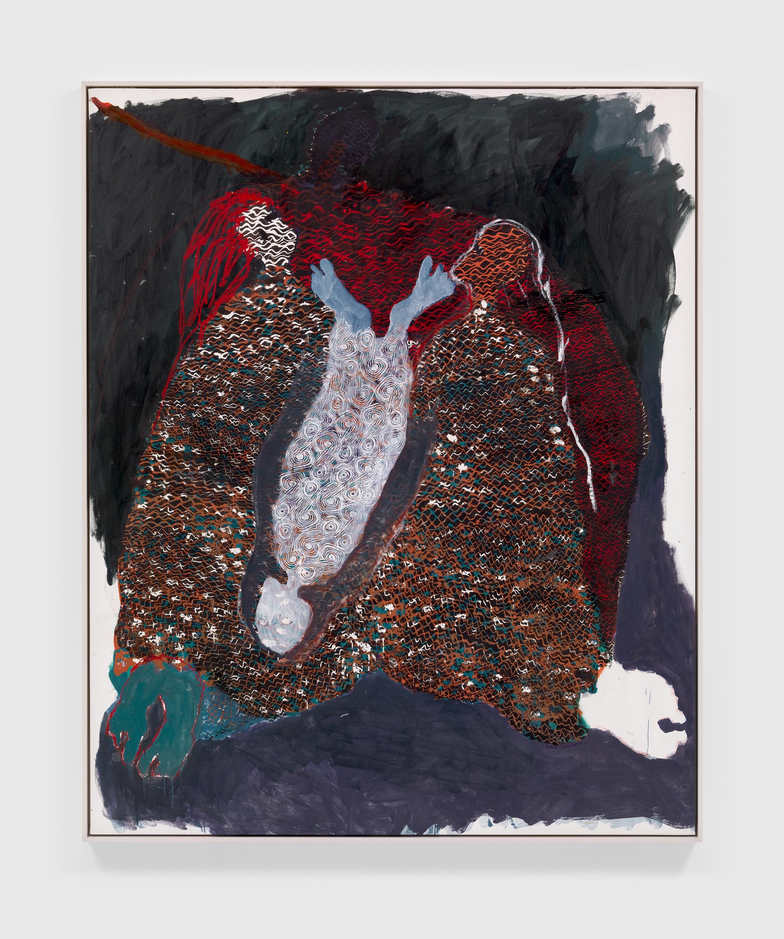 An oil based printing ink and oil bar on canvas artwork by Portia Zvavahera, titled Ndibuditsei (Take me out), dated 2021.